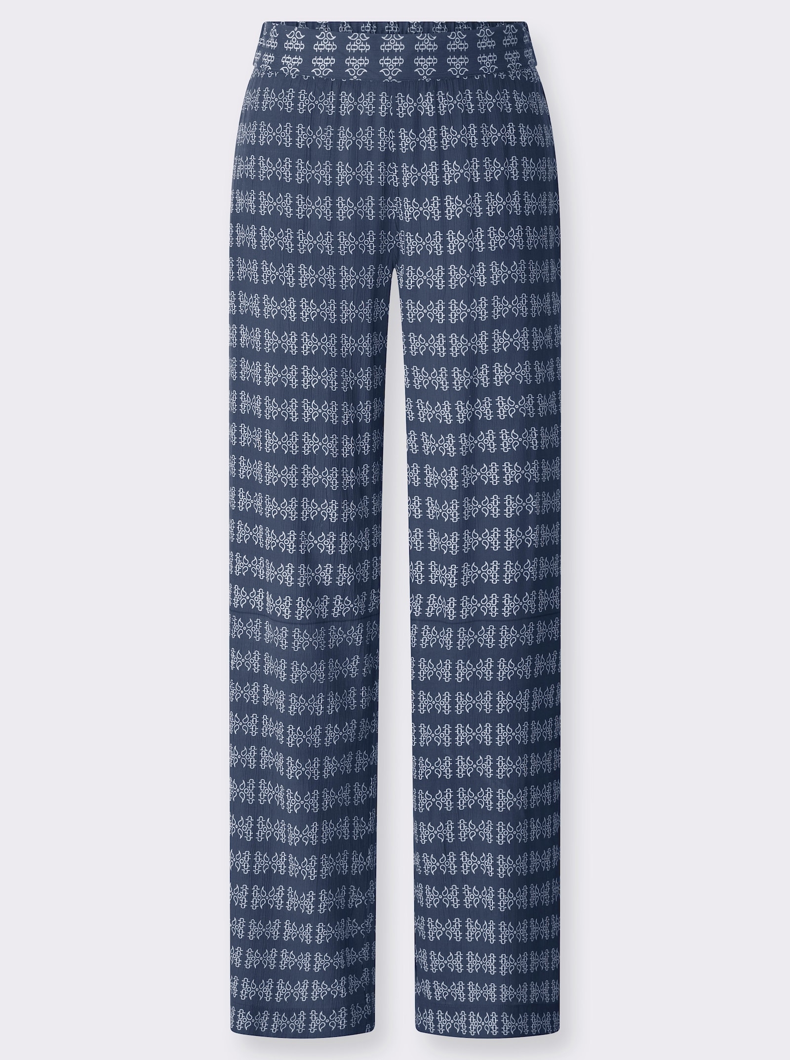 Druckhose in weiter Form - dunkelblau-ecru-bedruckt