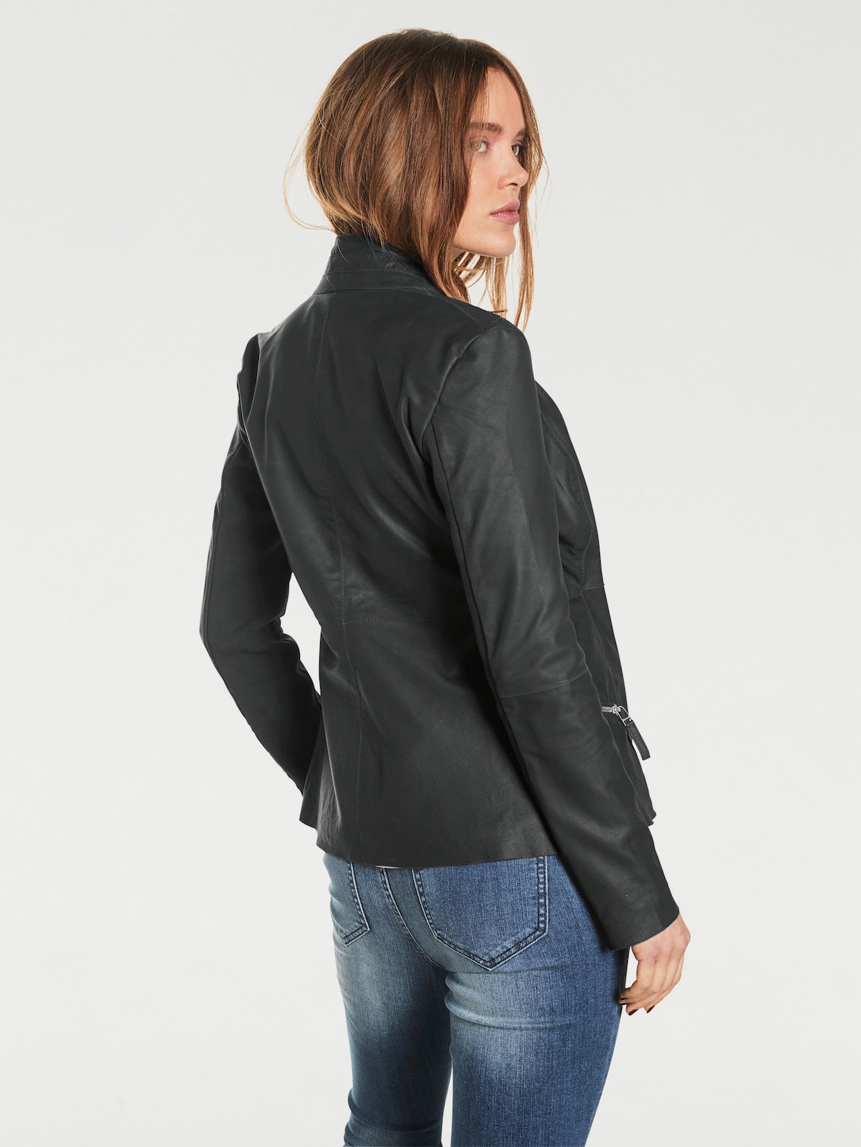 heine Leder-Jacke - schwarz