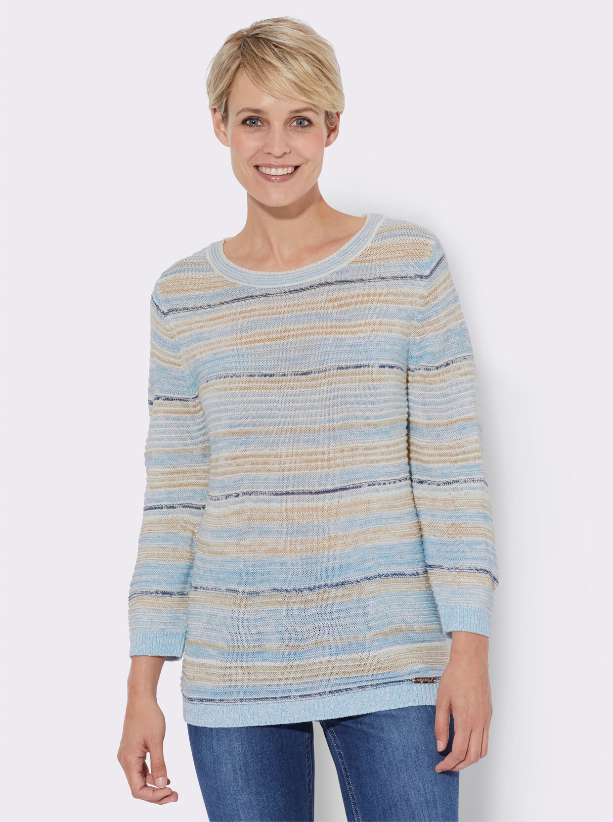 3/4 Arm-Pullover - hellblau-gestreift