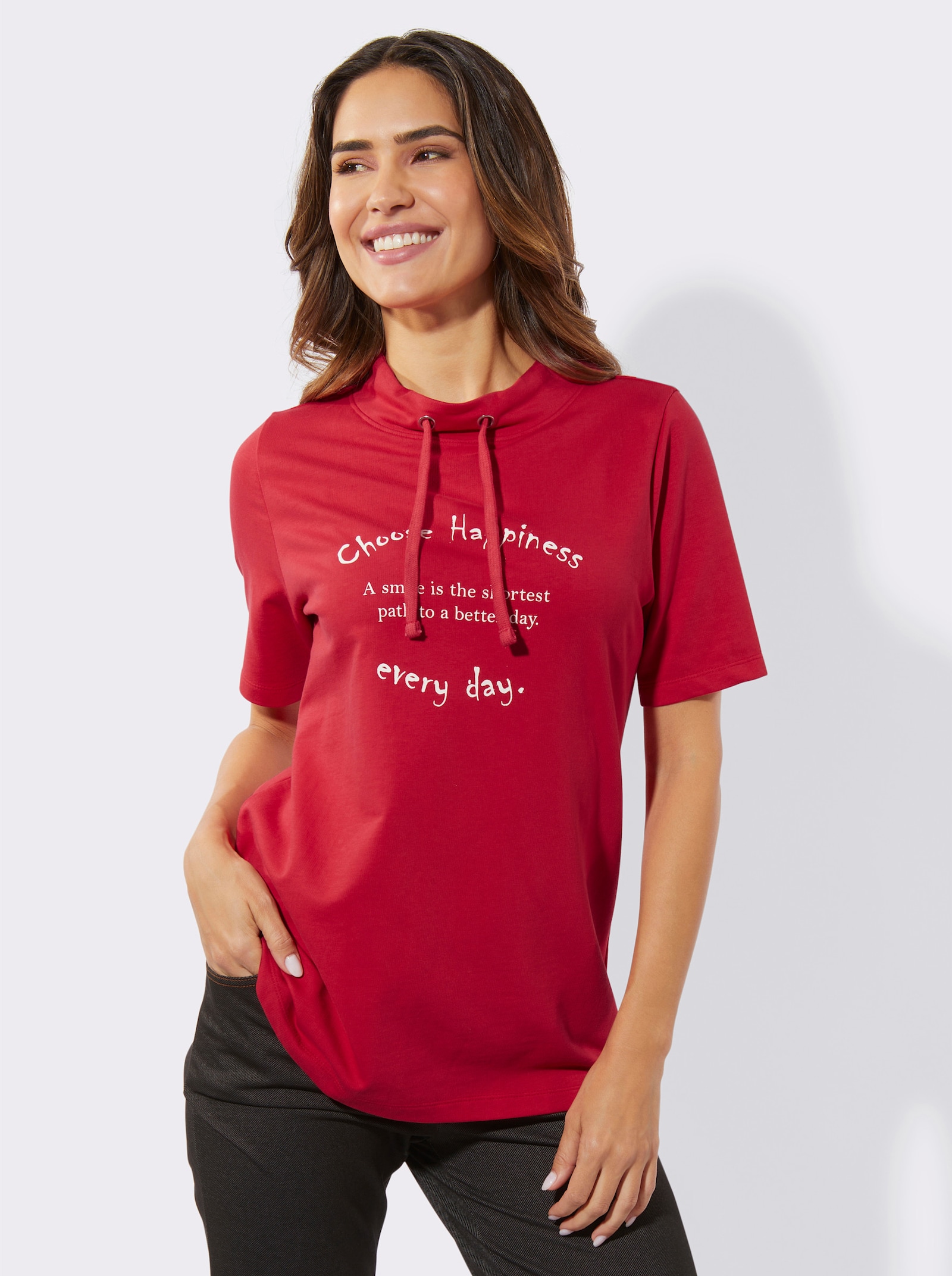 Tričko s krátkým rukávem a širším stojáčkem - jahodová