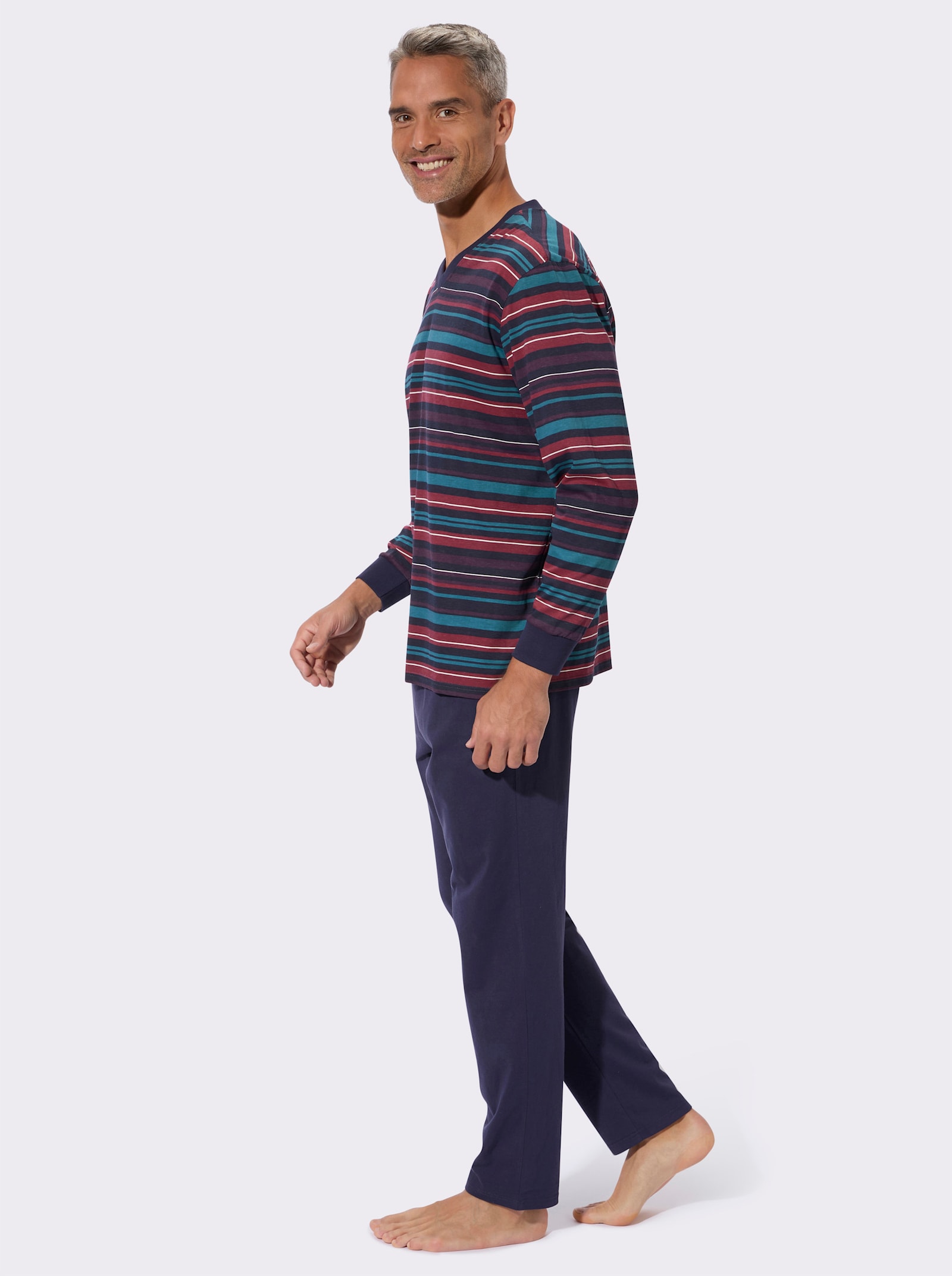 Schlafanzug mit Streifen-Muster, Single-Jersey - marine-topas-geringelt