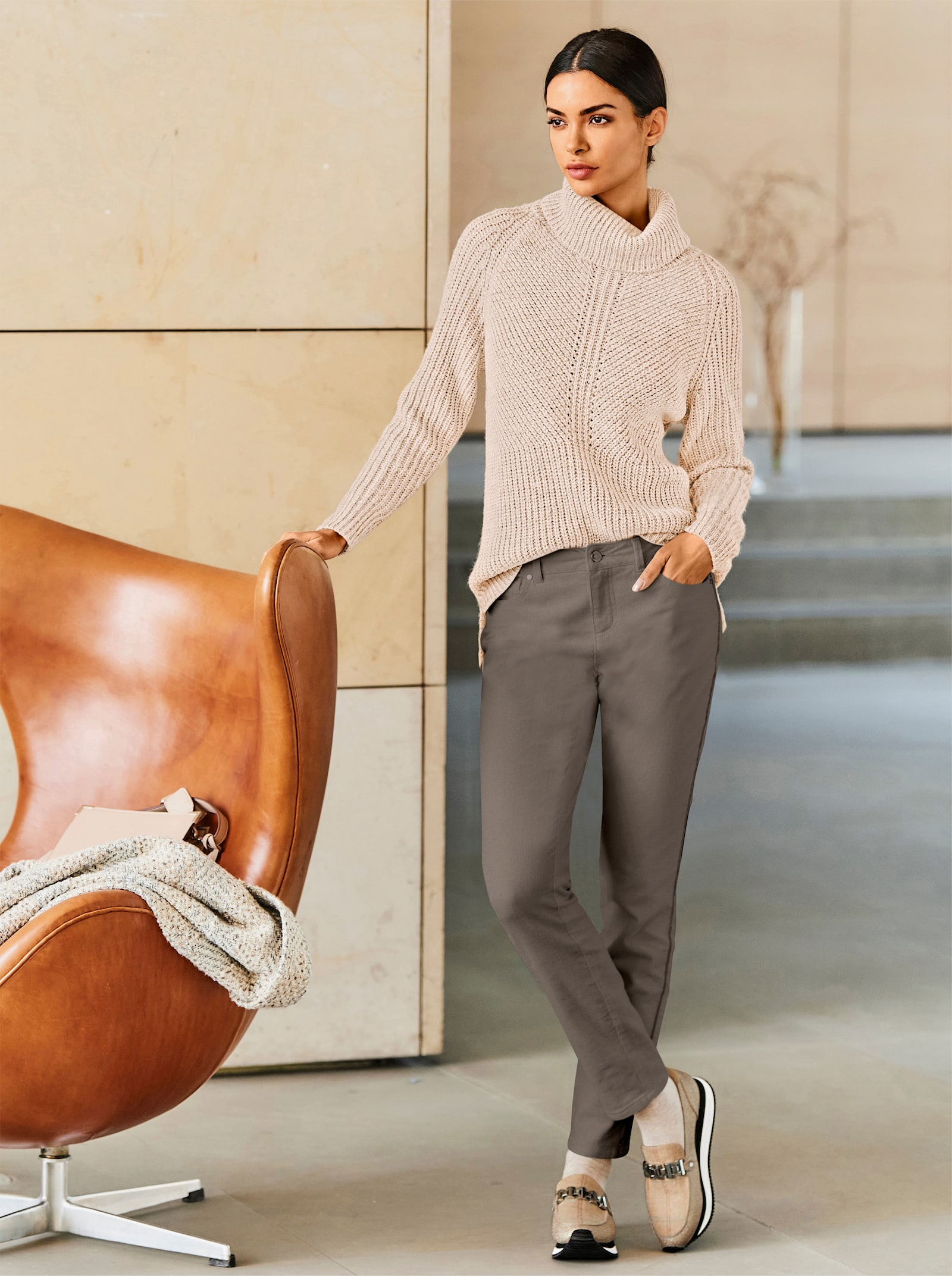 heine Rollkragenpullover mit aufwendigem Strickmuster - champagner