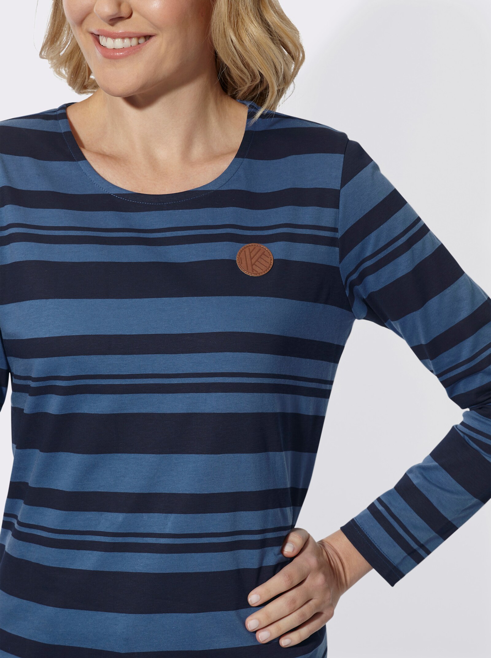 Streifenshirt mit Rundhals-Ausschnitt - jeansblau-marine-gestreift