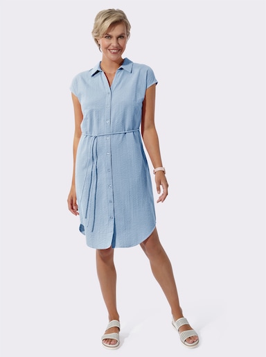 Hemdblusenkleid mit Bindegürtel - eisblau