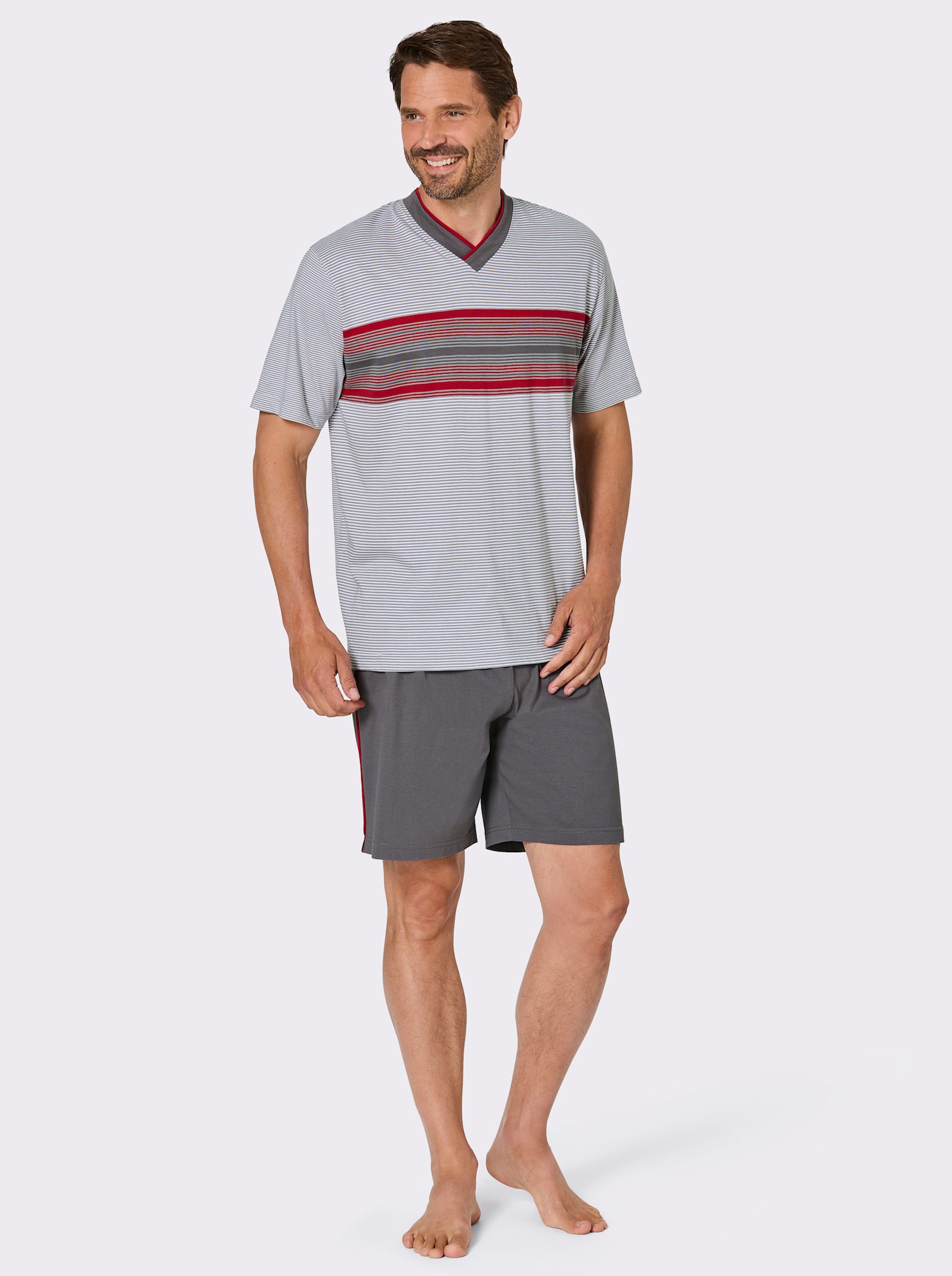 wäschepur men Shorty - anthrazit-kirsche-gestreift