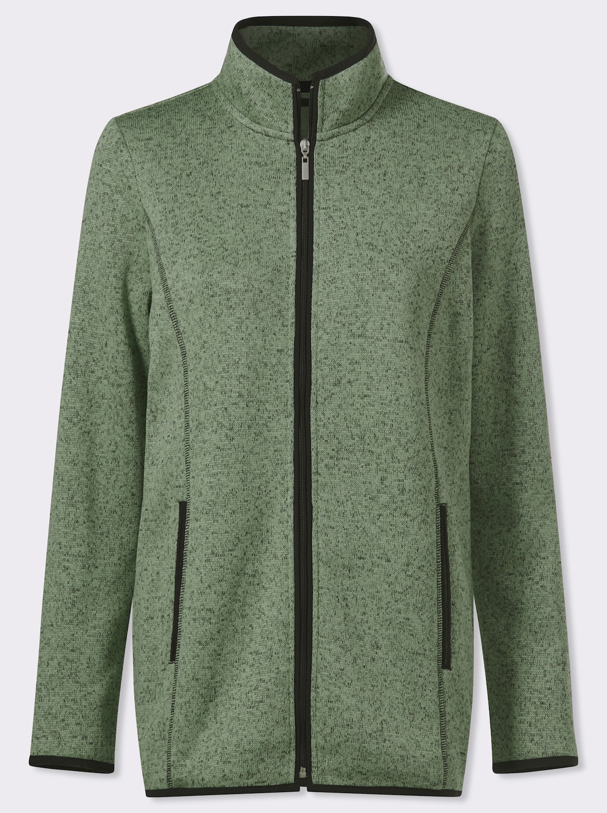 Gebreid fleecejack met elastische boorden met paspel - eucalyptus/zwart gedessineerd