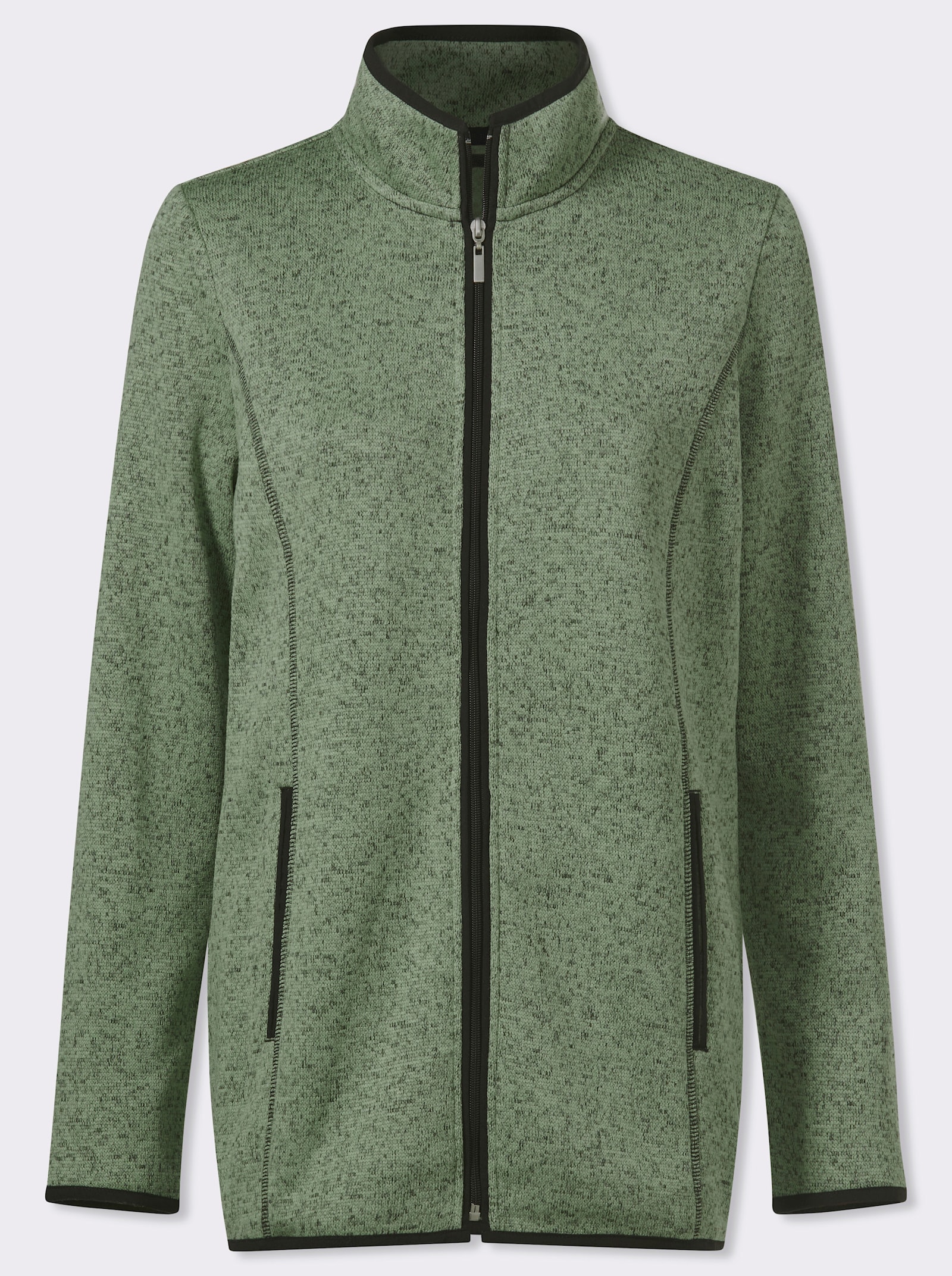 Gebreid fleecejack met elastische boorden met paspel - eucalyptus/zwart gedessineerd