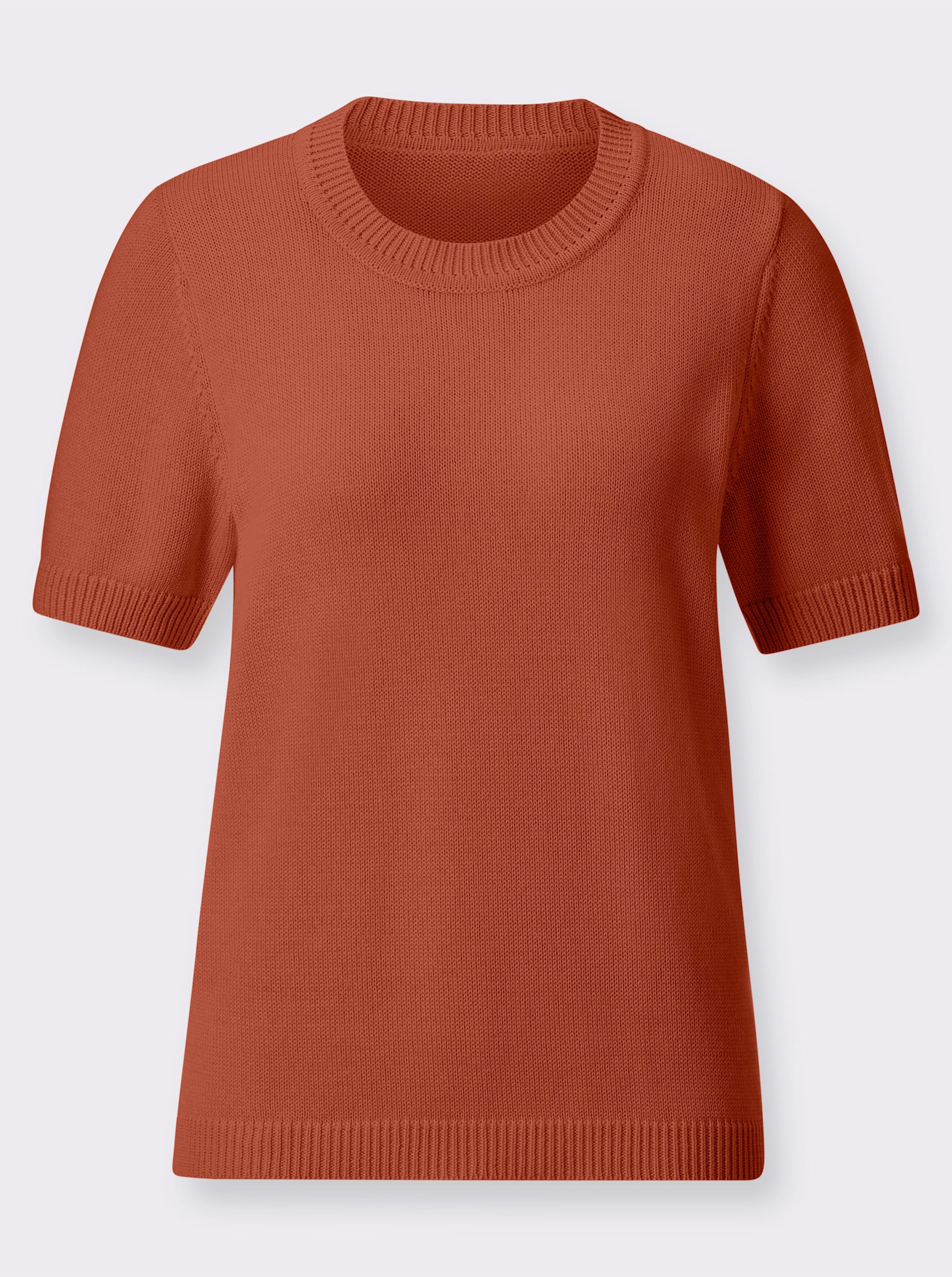Kurzarmpullover mit Rippabschlüssen - rostrot
