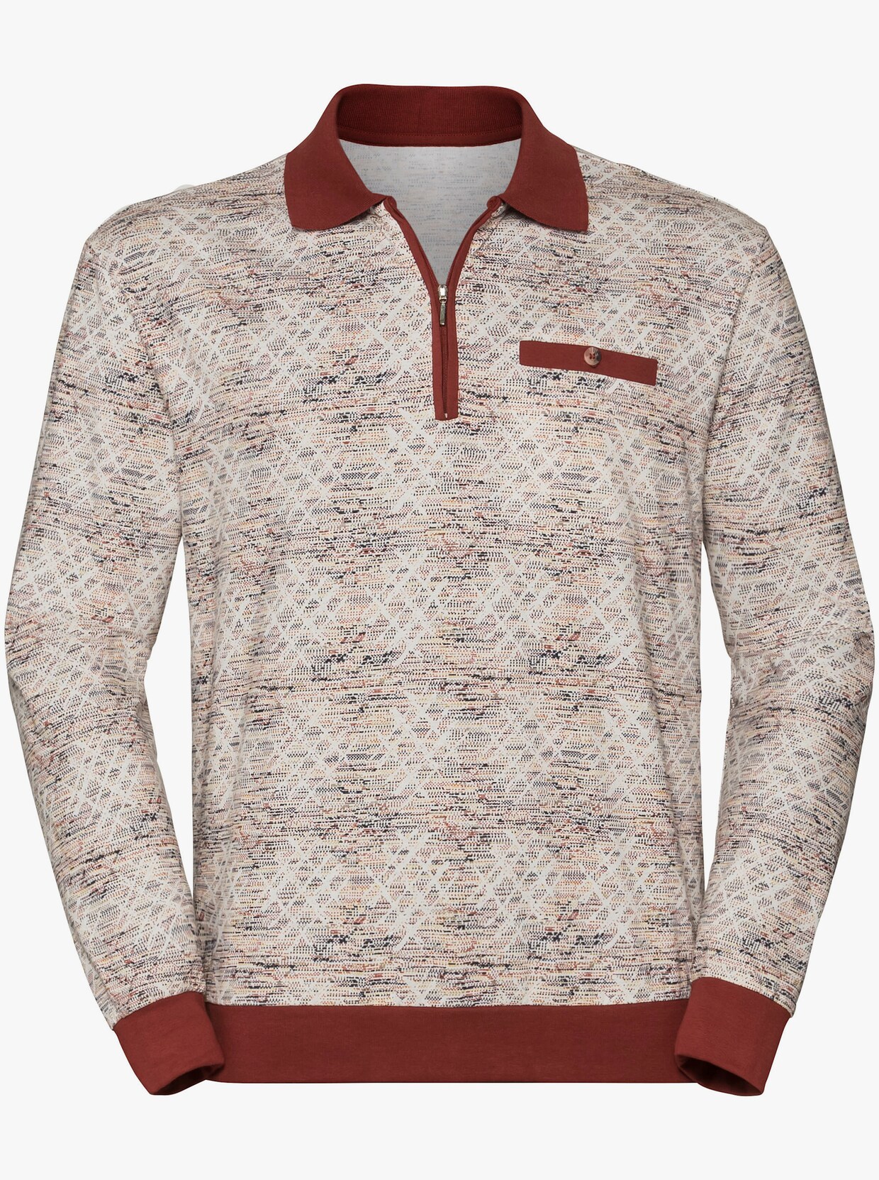 Marco Donati Poloshirt met lange mouwen - terra geprint