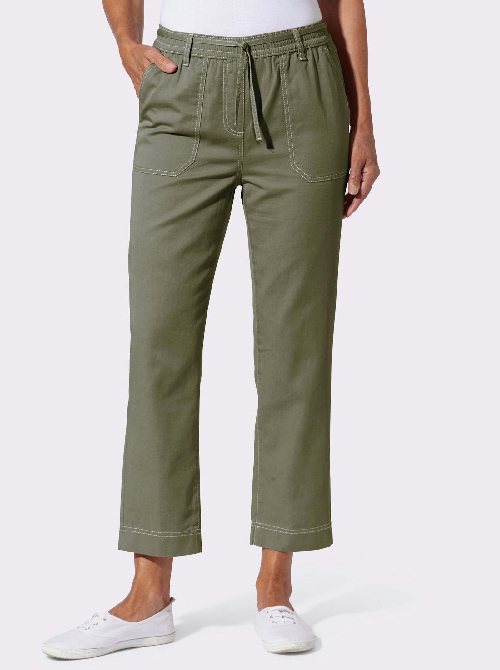 7/8-Jeans mit Rundum-Dehnbund - khaki