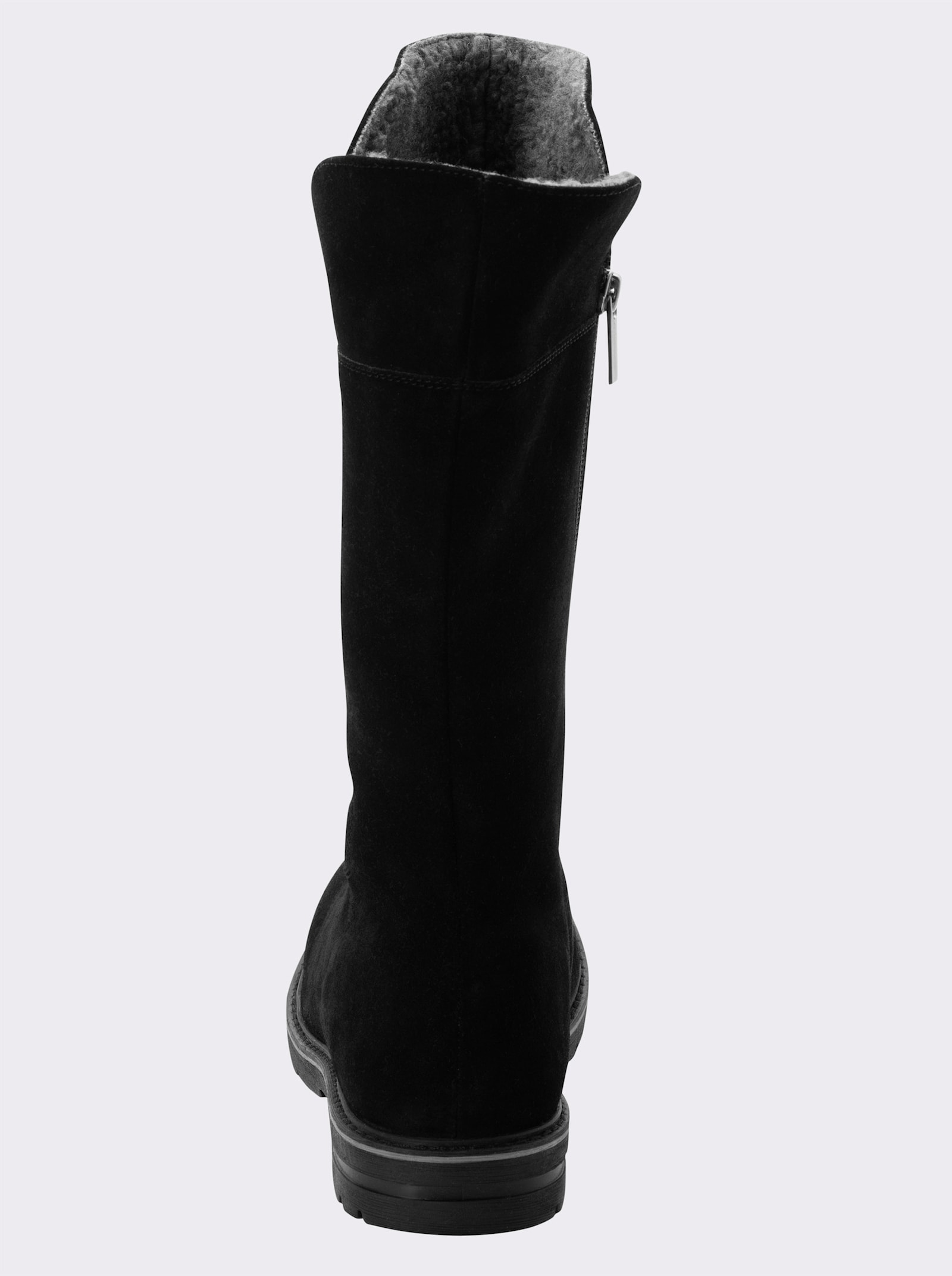 sheego Weitschaftstiefel aus Veloursleder, mit Teddyfutter - schwarz