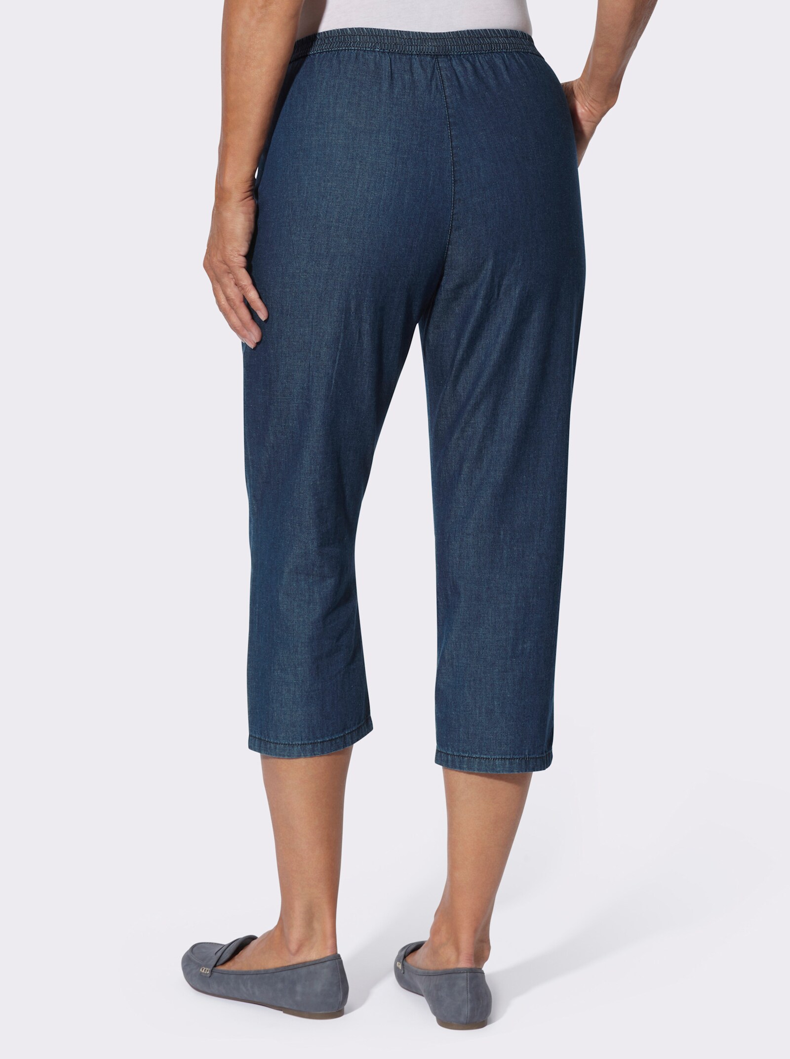 Caprijeans mit Stickerei - blue-stone-washed