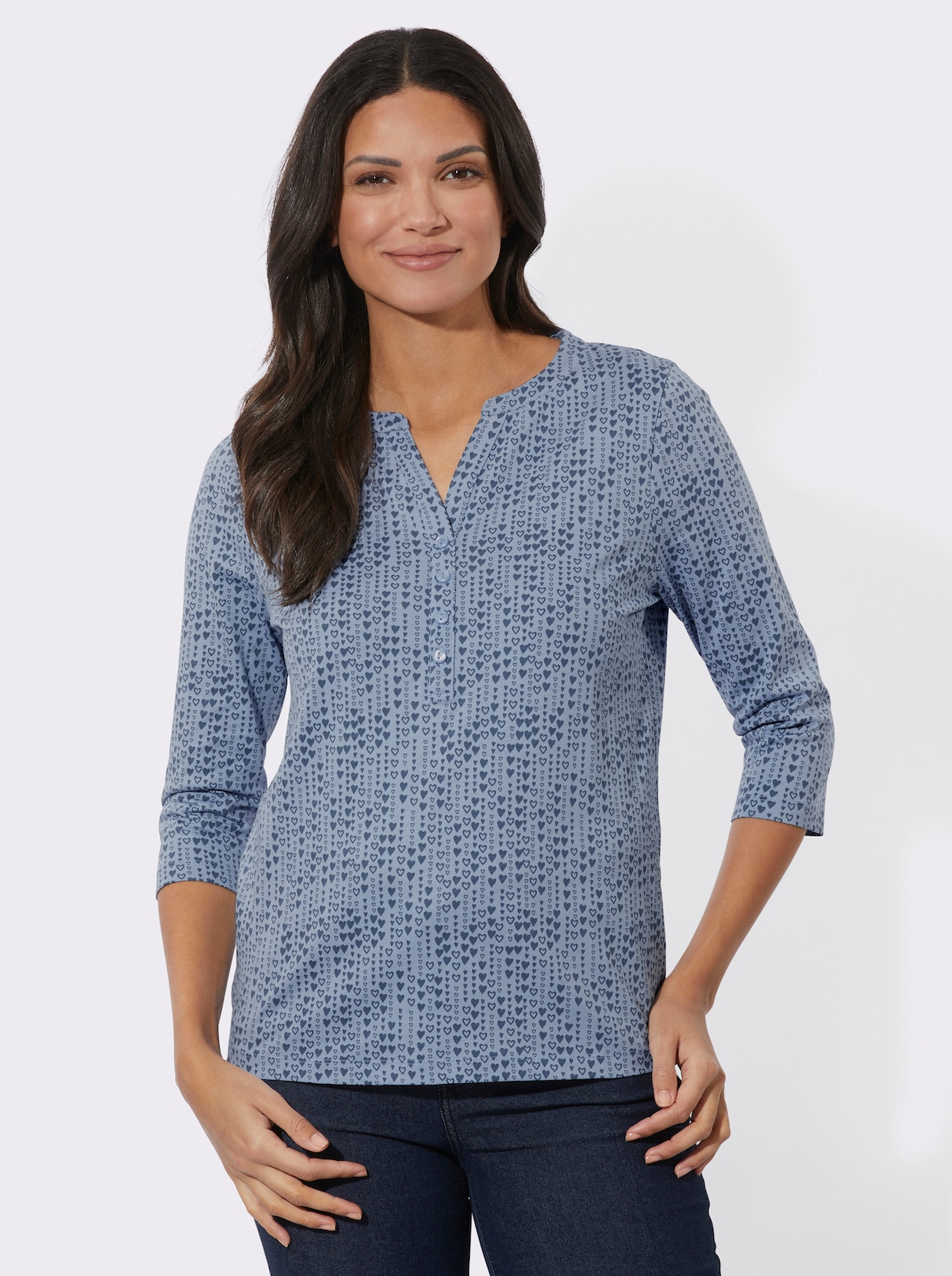 3/4-Arm-Shirt - bleu-rauchblau-bedruckt
