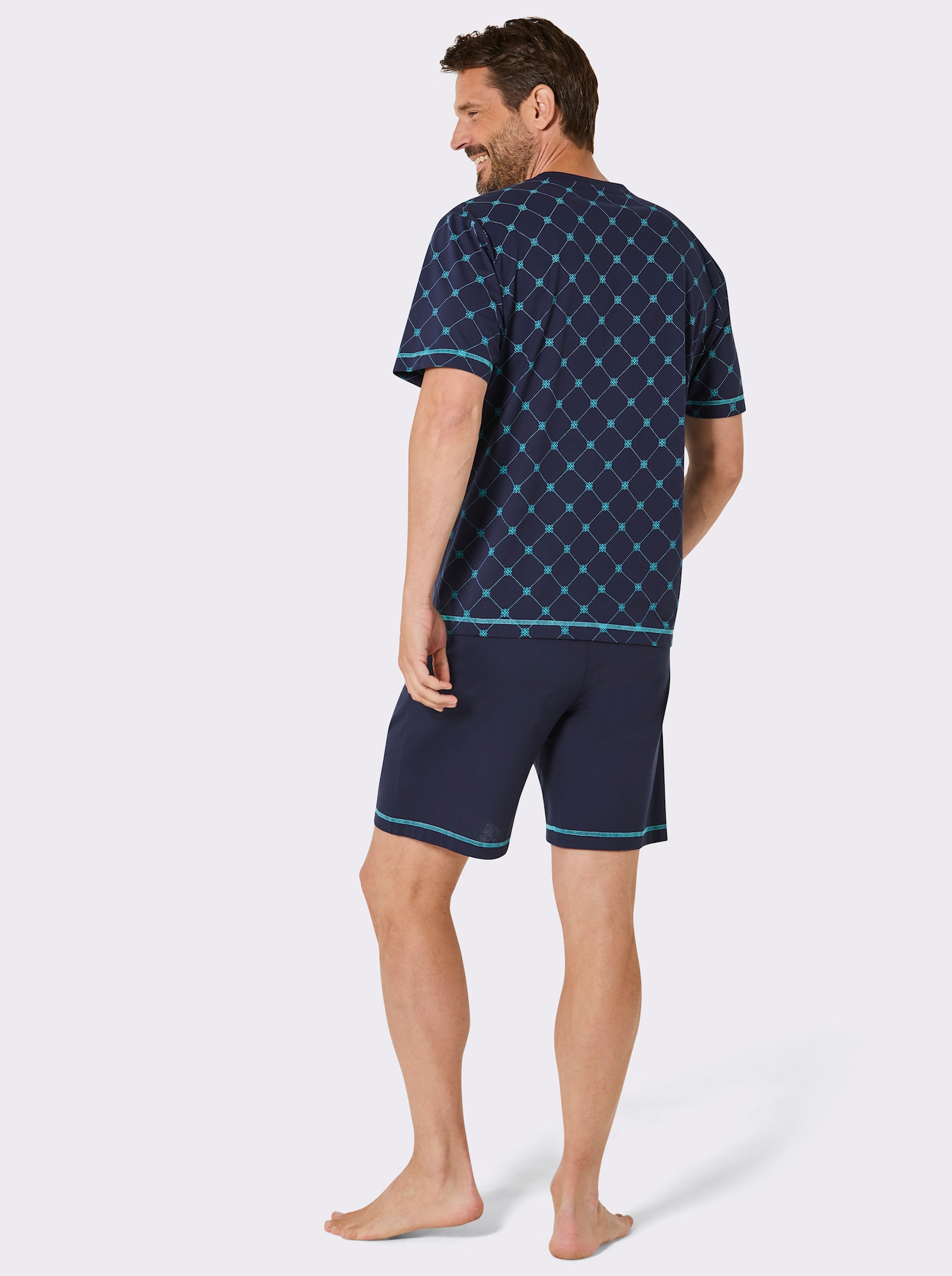 wäschepur men Shorty im Grafikdessin - marine-türkis-bedruckt