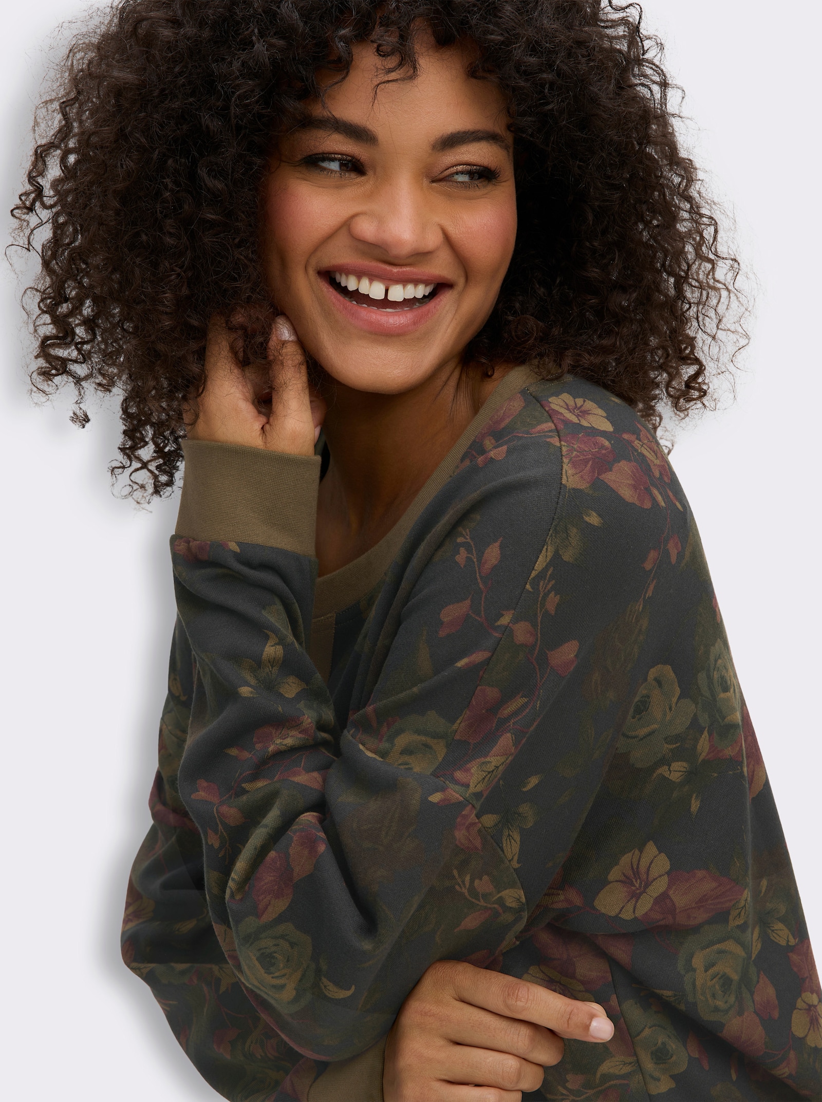 sheego by Joe Browns Sweatshirt mit floralem Print - graphit-burgund-gemustert