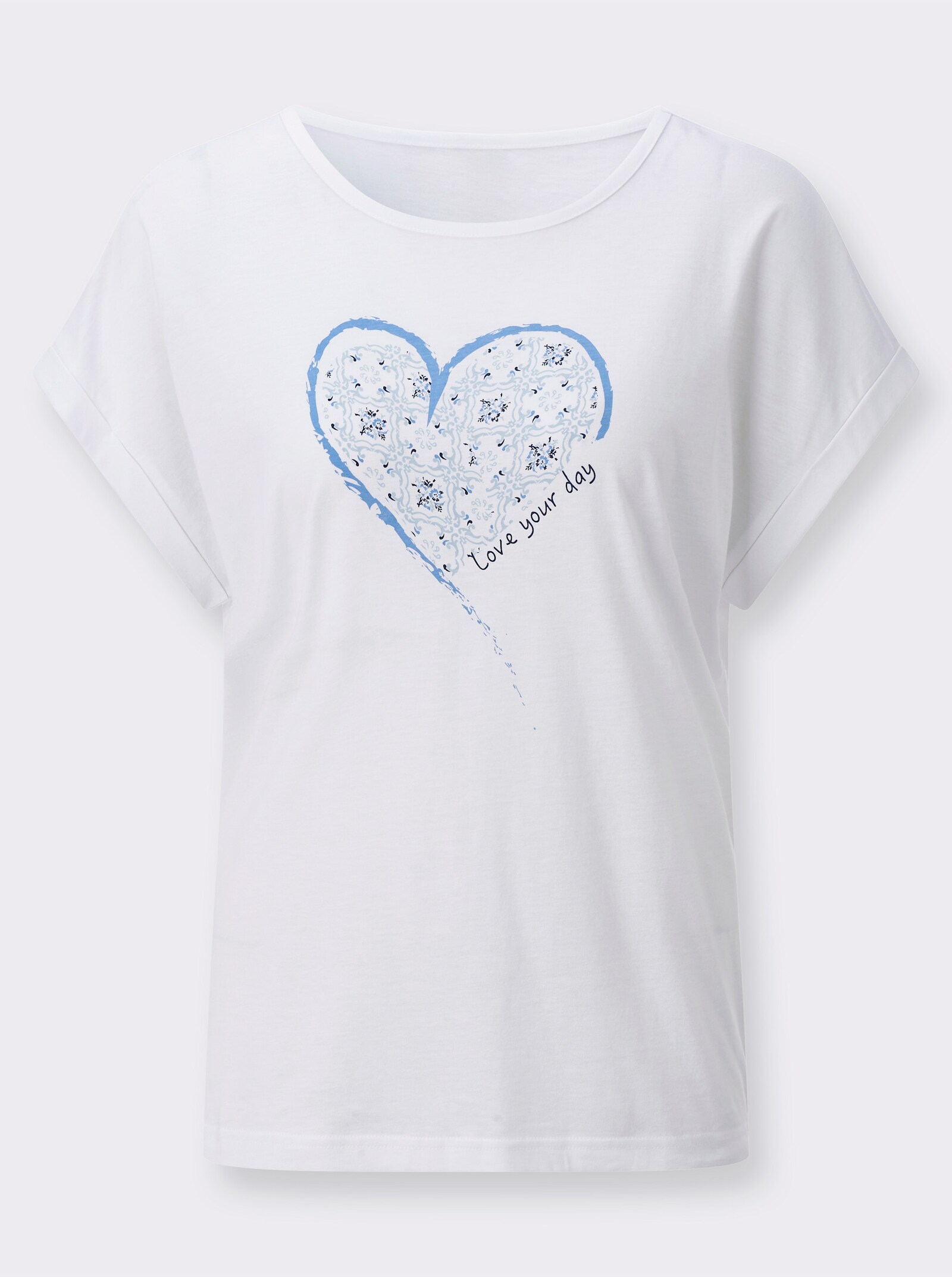 Rundhalsshirt mit Druck-Motiv - ecru-dunkelblau-bedruckt