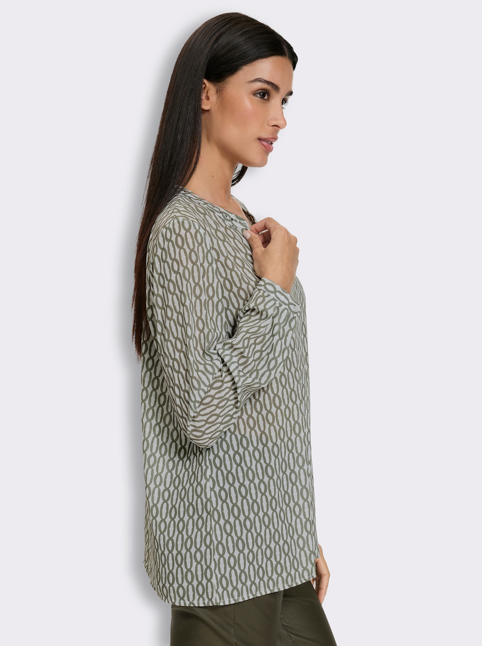 heine Druckbluse mit Ziernieten - ecru-khaki-bedruckt