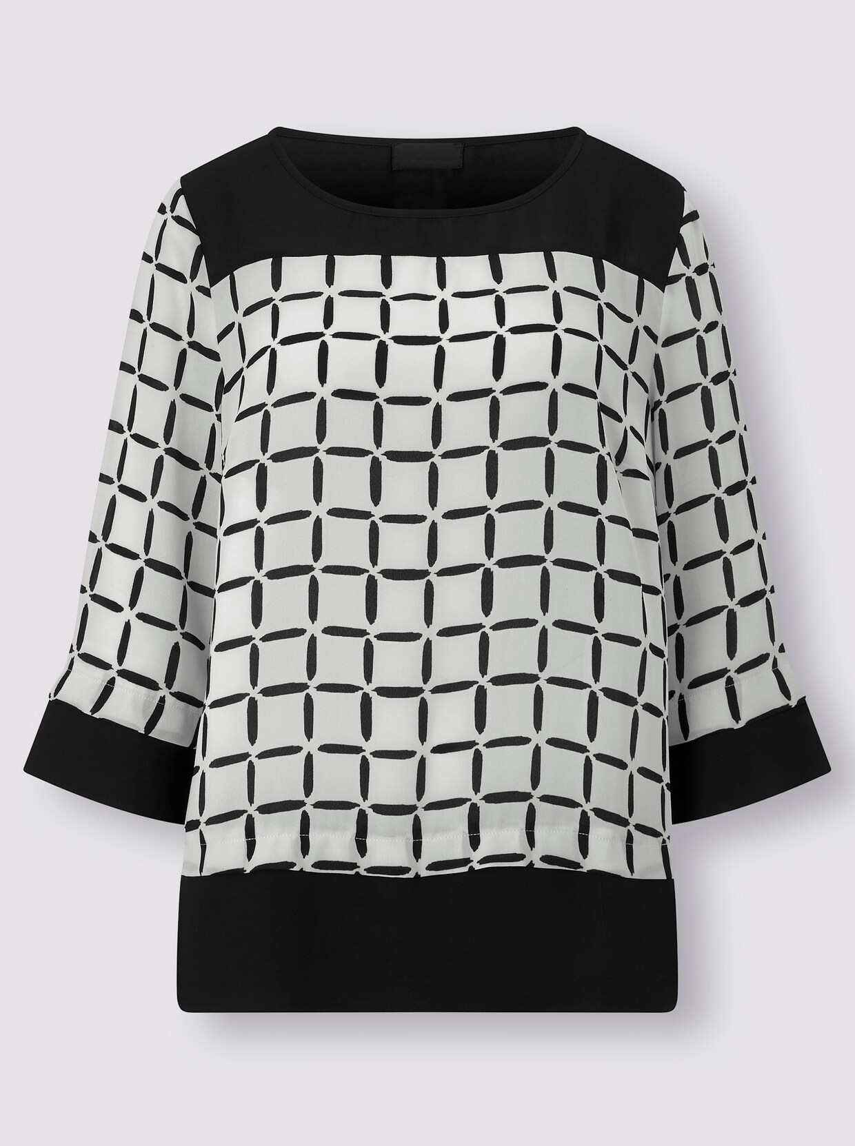 Comfortabele blouse - wit/zwart geprint