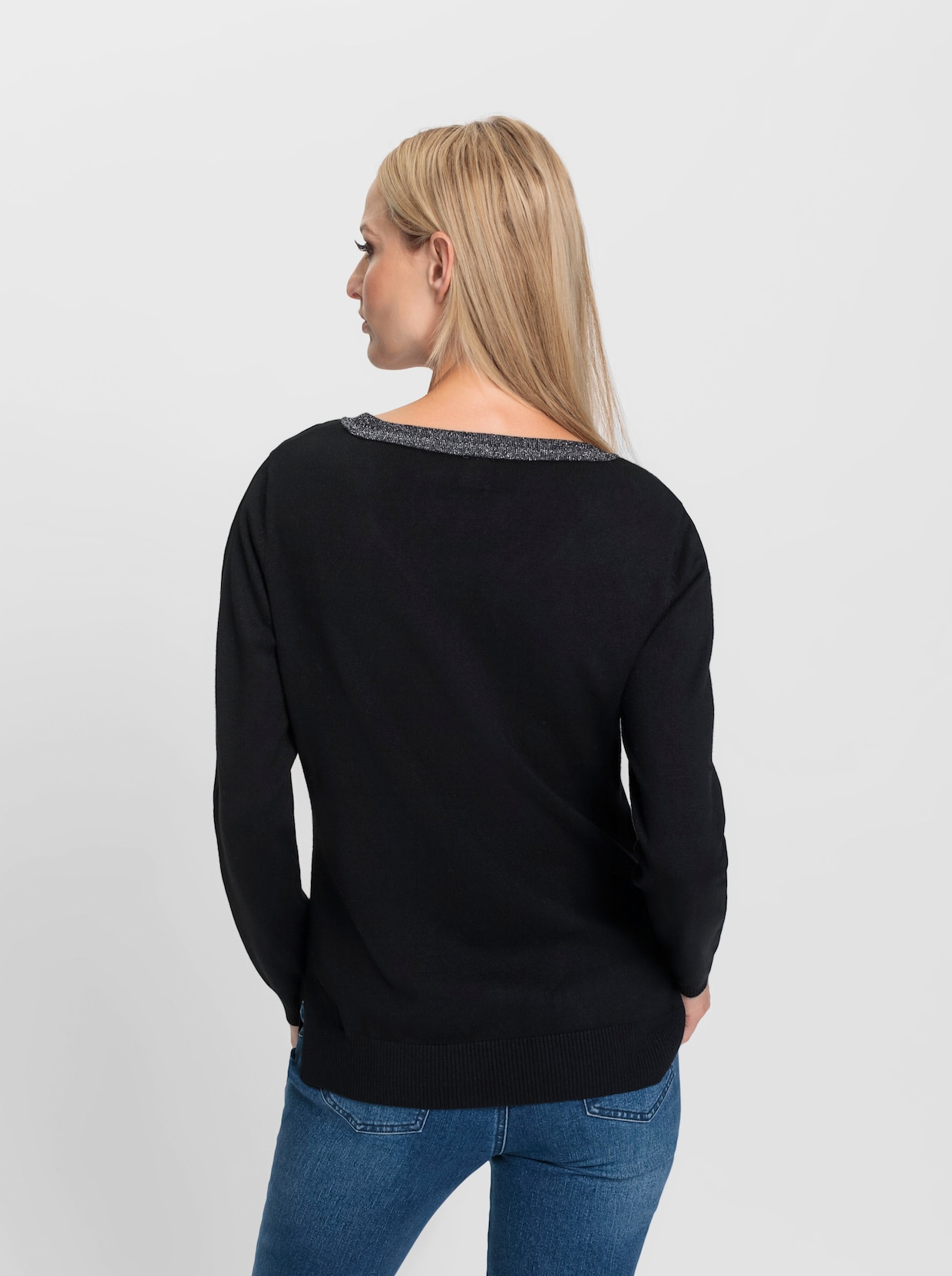 heine Pullover met V-hals - zwart geprint