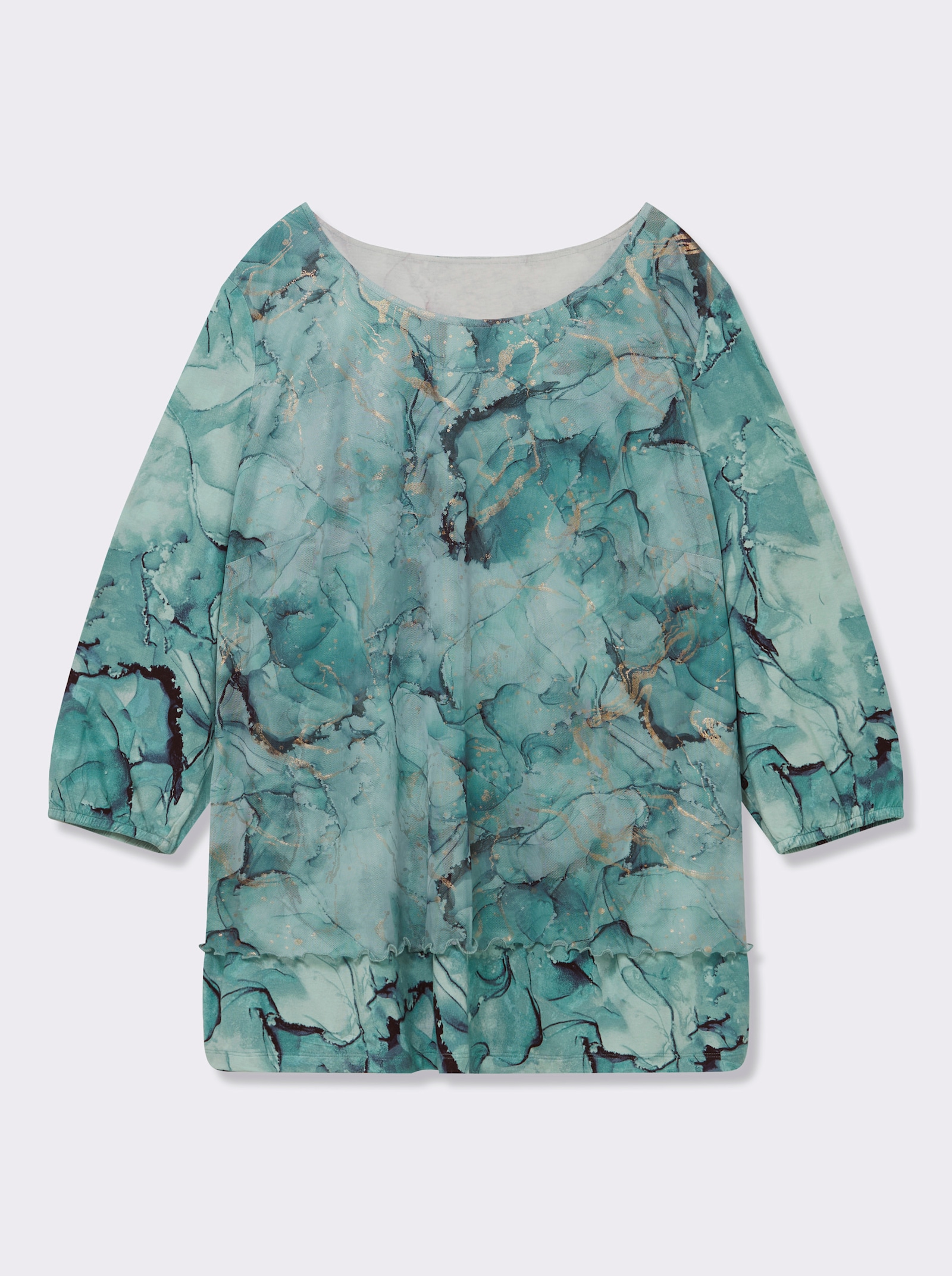 3/4-Arm-Shirt in Mesh-Qualität - kalkmint-bedruckt