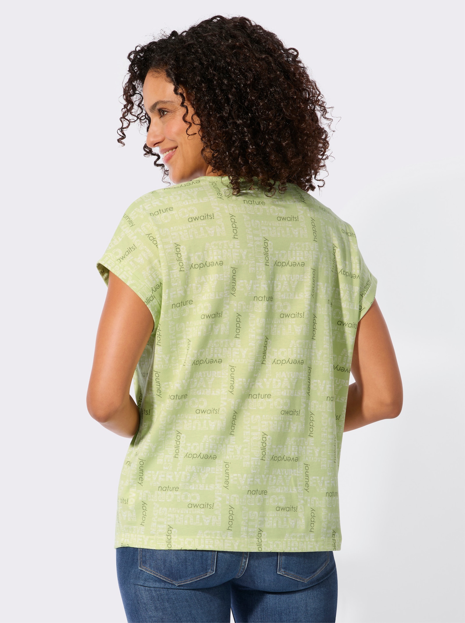 Print-Shirt mit überschnittenen Schultern - pistazie-ecru-bedruckt