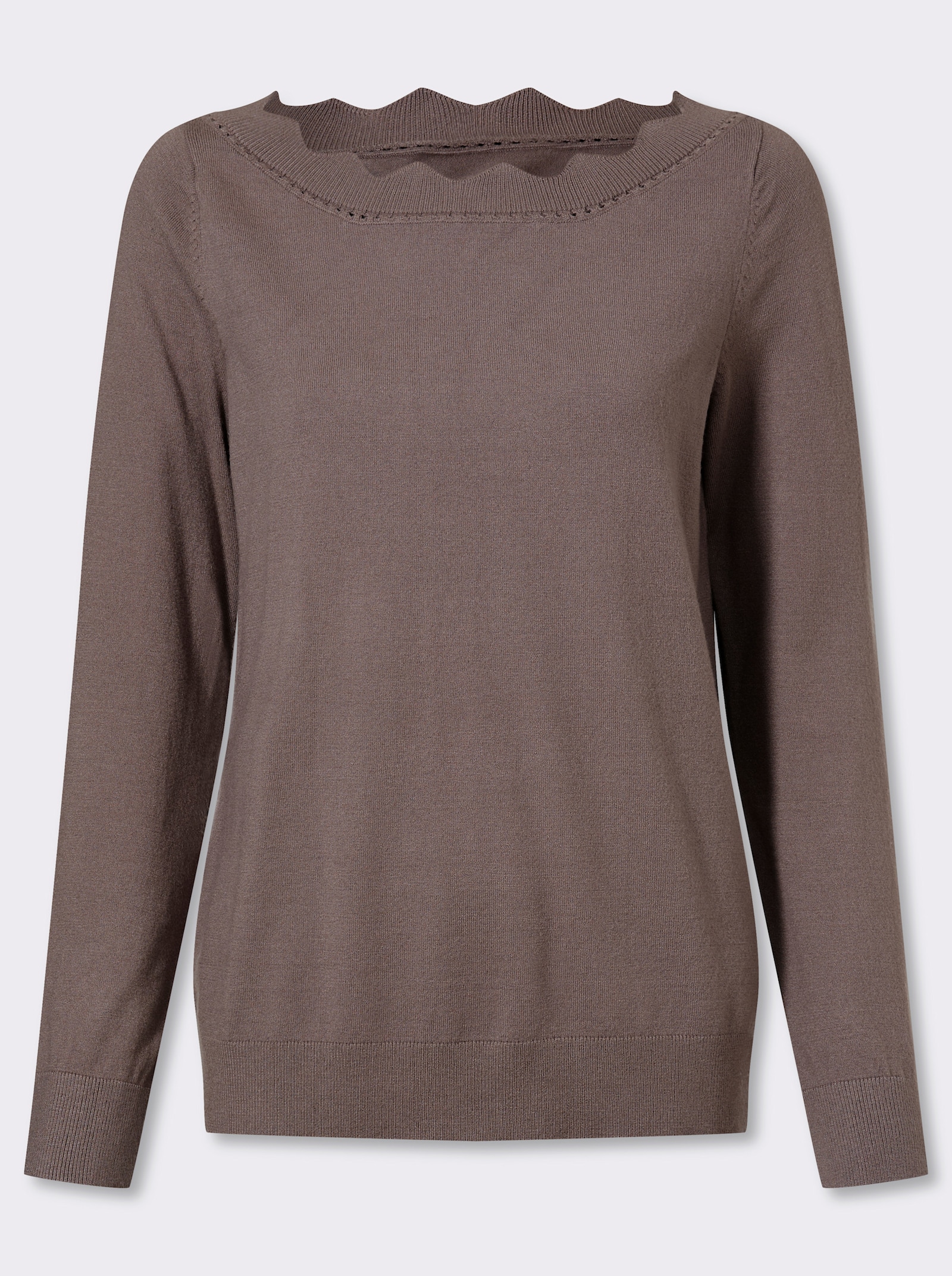 heine Feinstrickpullover mit Wellenkante - dunkeltaupe