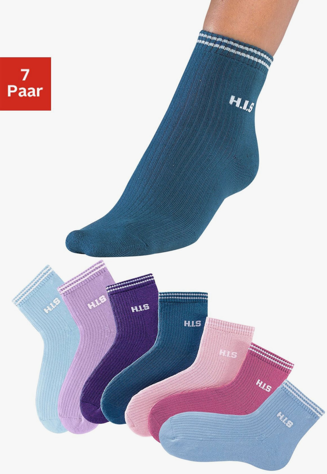 H.I.S Kurzsocken - hellblau, rosa, petrol, lila, blau, helllila, beere