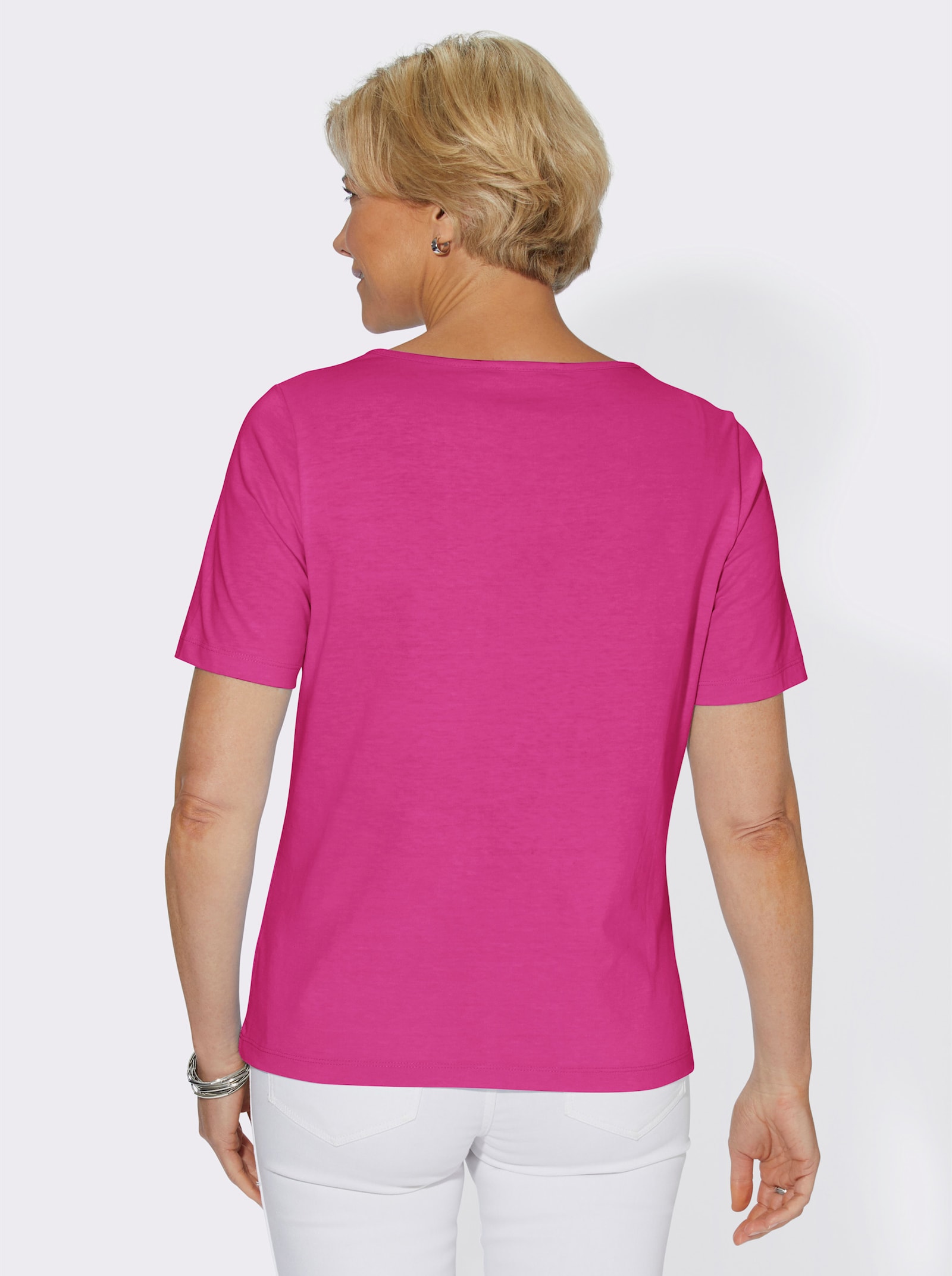 Shirt met korte mouwen en paillettenversiering - fuchsia