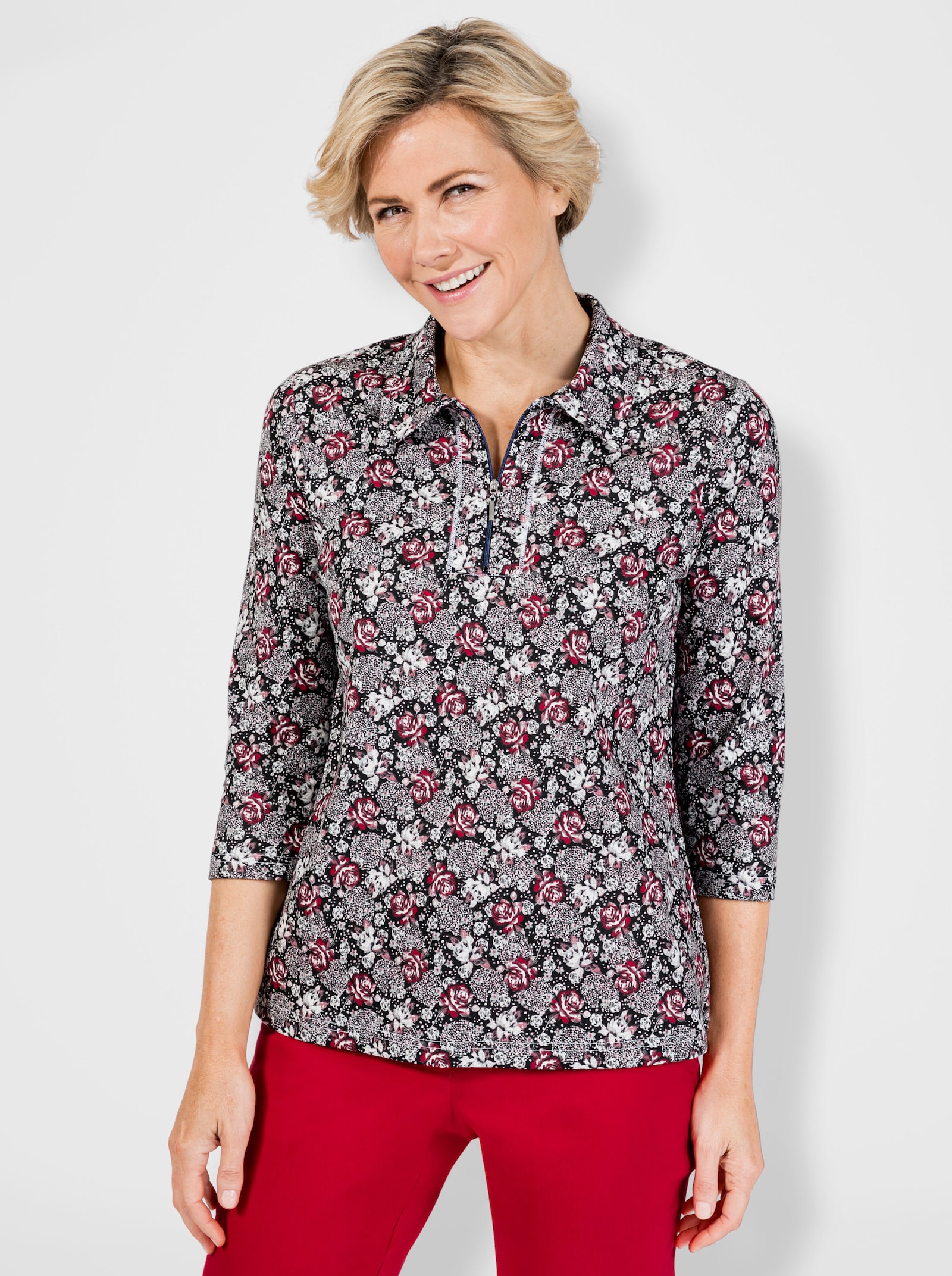 Poloshirt met glittersteentjes - zwart/rood geprint