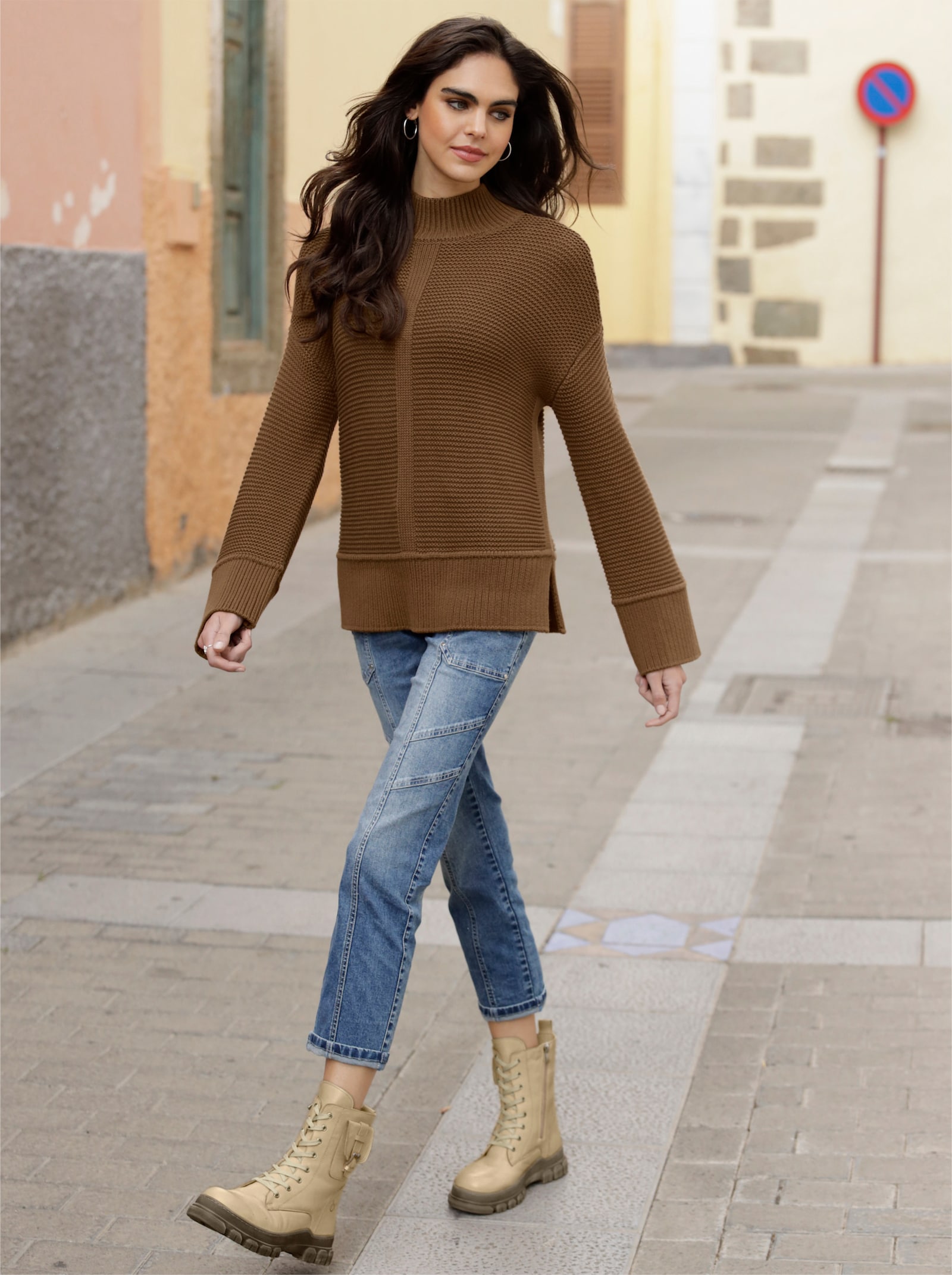 heine Jean boyfriend avec coutures décoratives - bleu blanchi