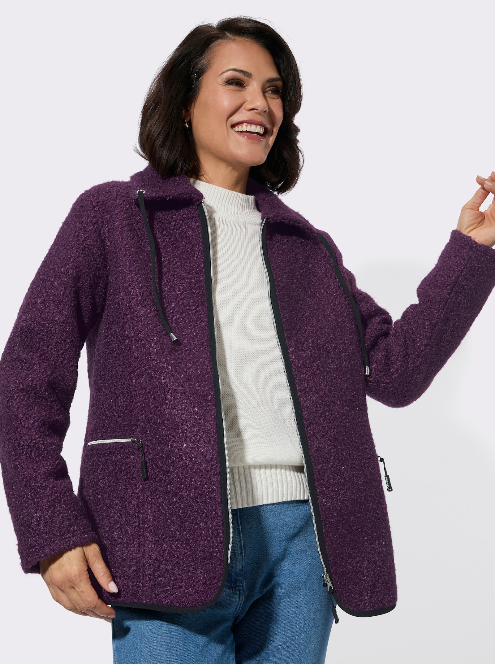 Boucléjacke mit kontrastfarbigen Details - traube