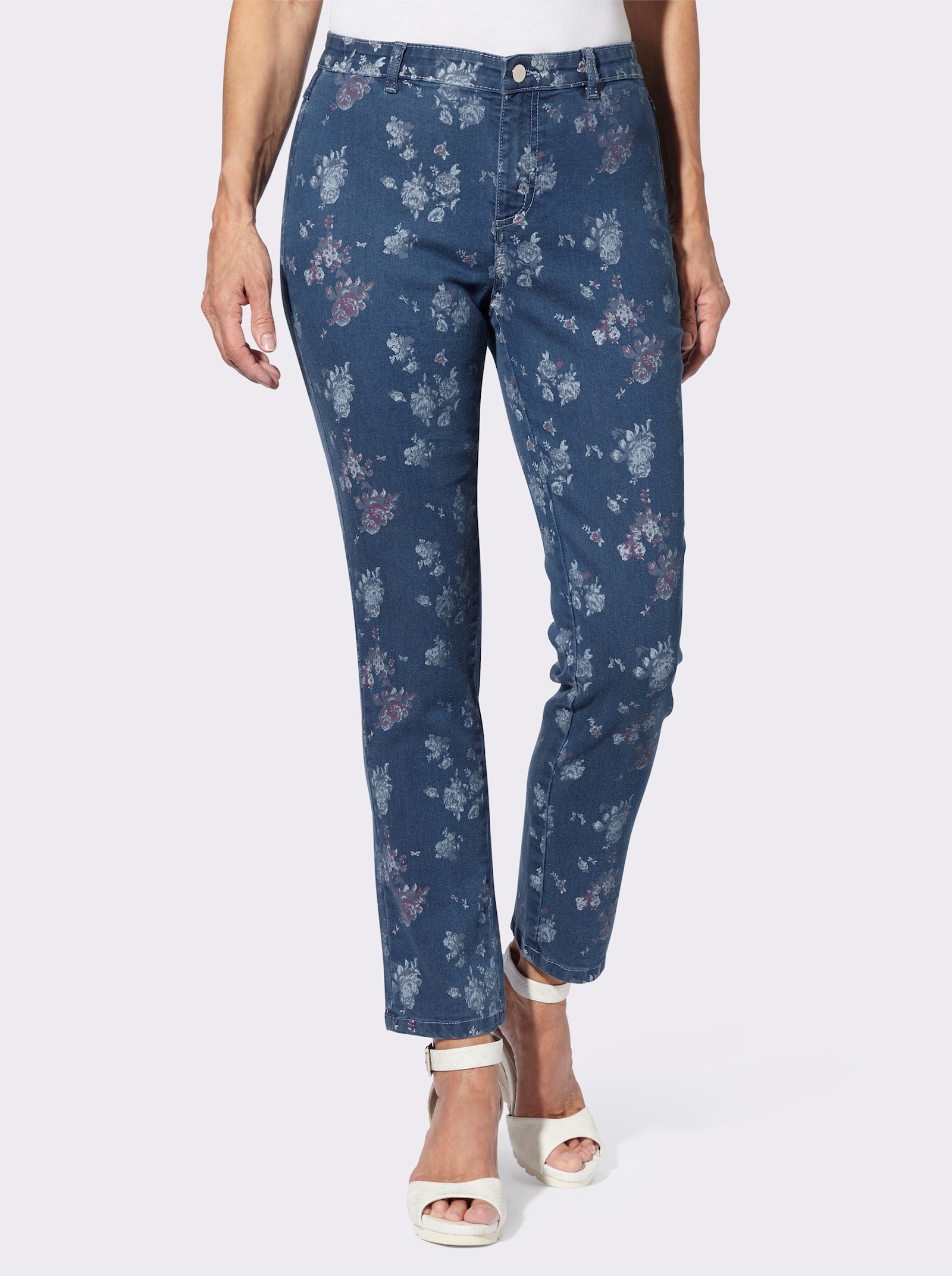 Jeans met bloemenprint - blue-stonewashed