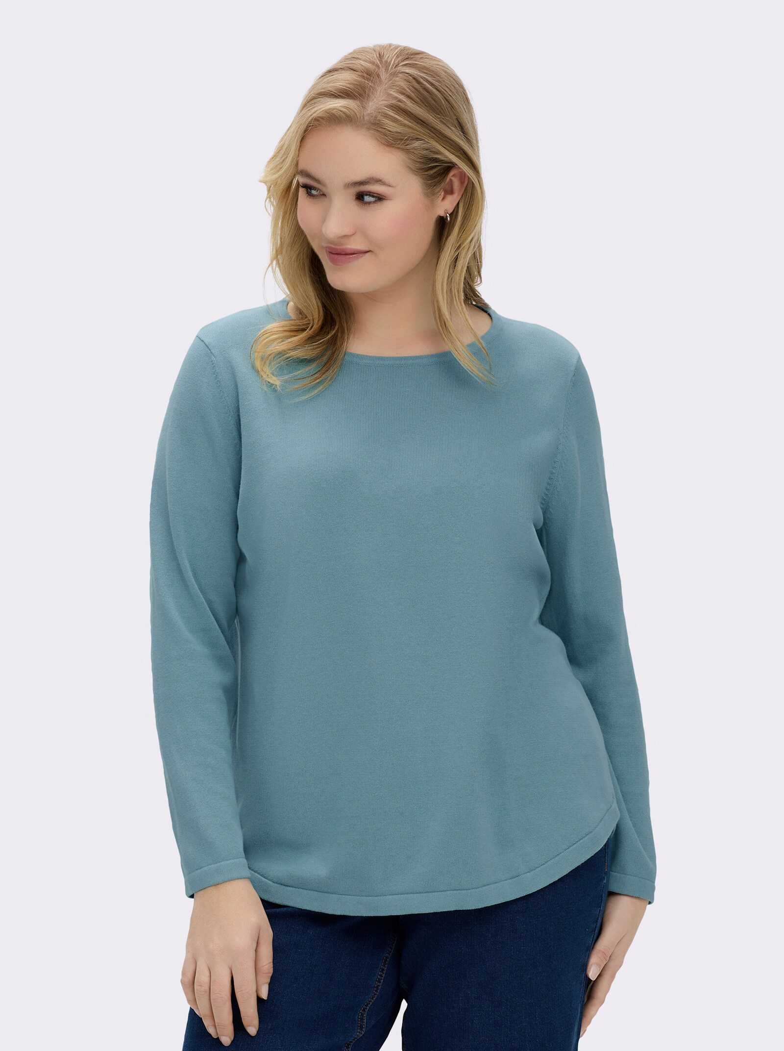 Baumwollpullover mit überlappendem Saum - aqua