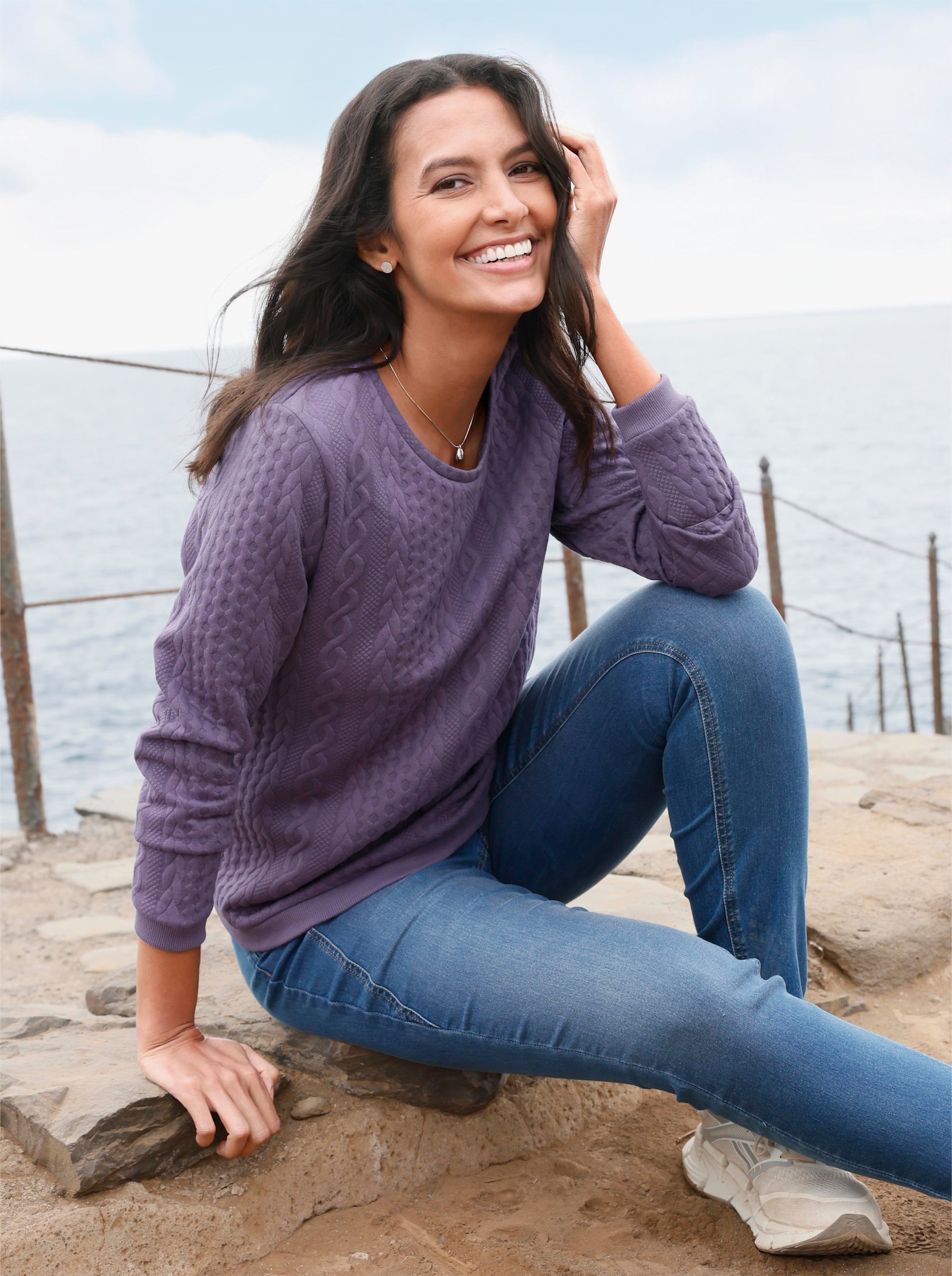 Langarmshirt mit Jacquard-Muster - feige