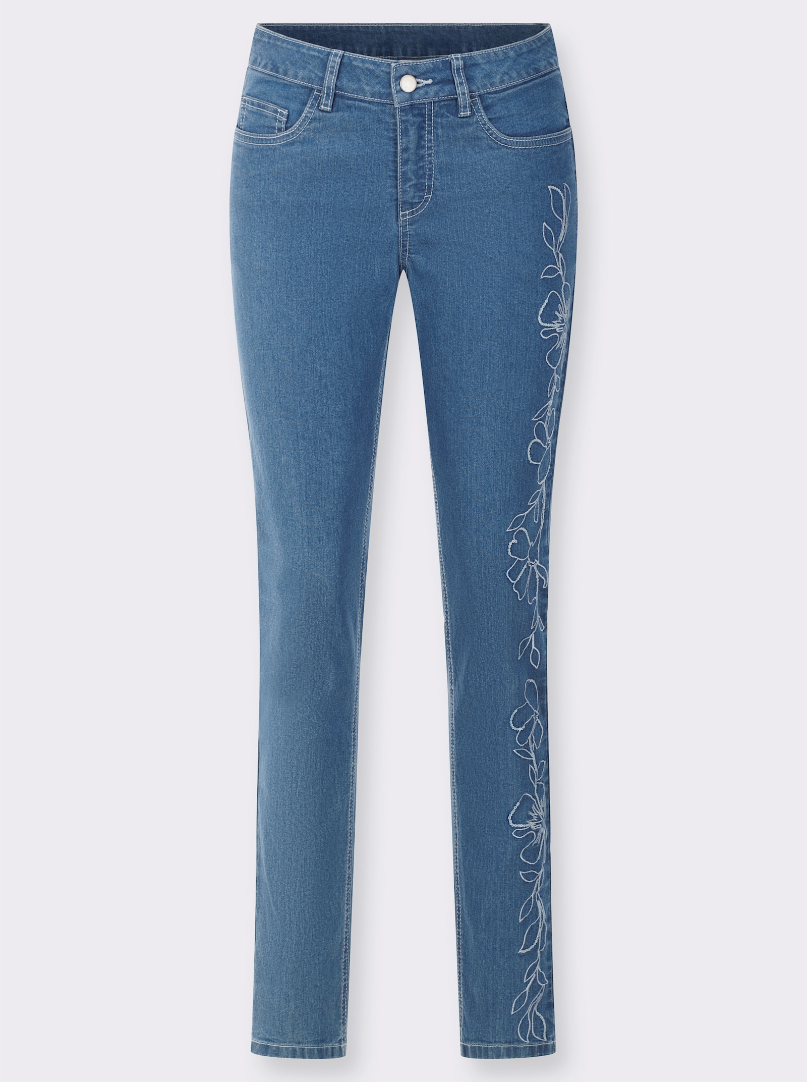 5-Pocket-Jeans mit Pailletten und Motivstickerei - blue-bleached