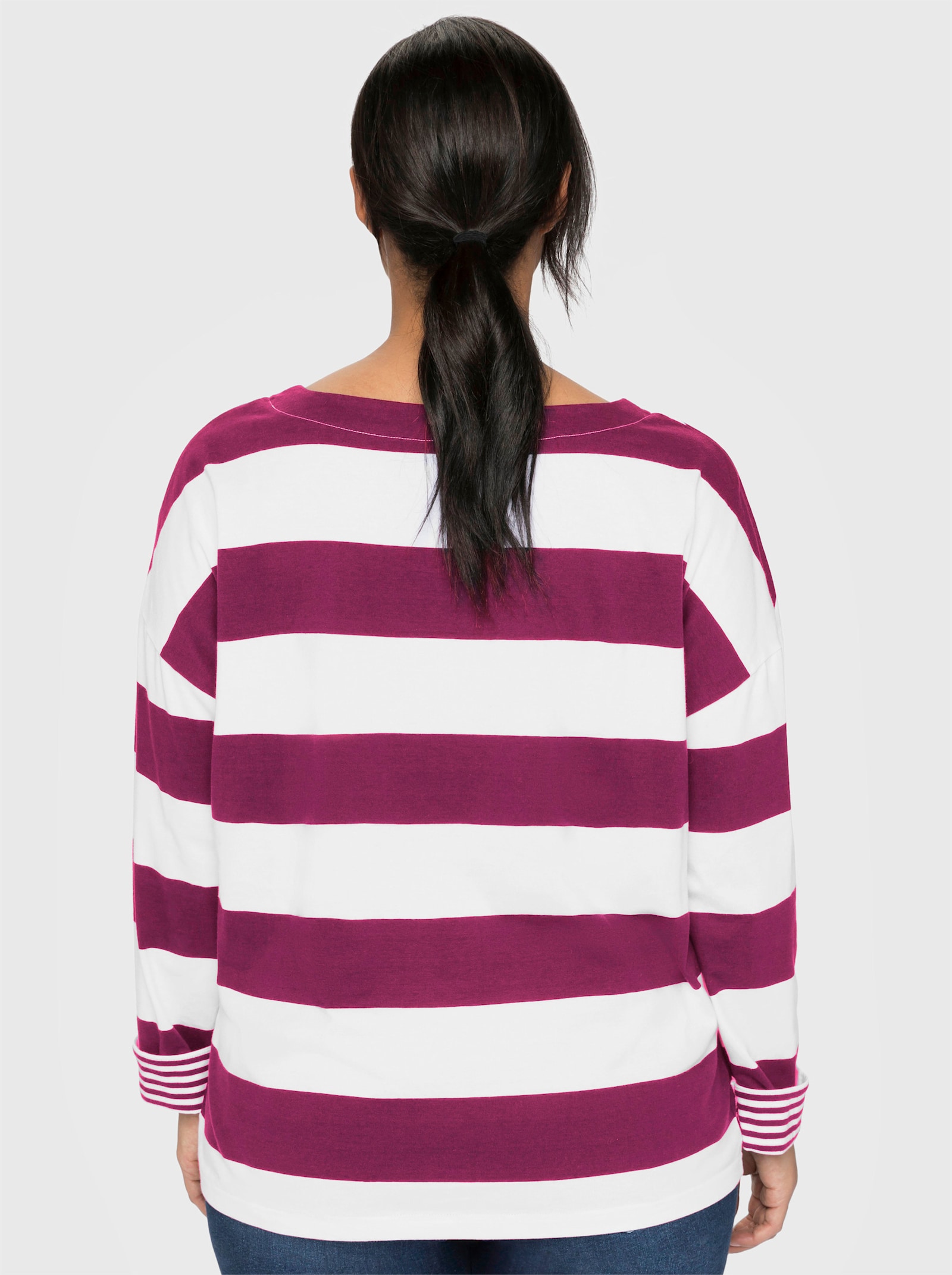 sheego Langarmshirt - malve-weiß-gestreift