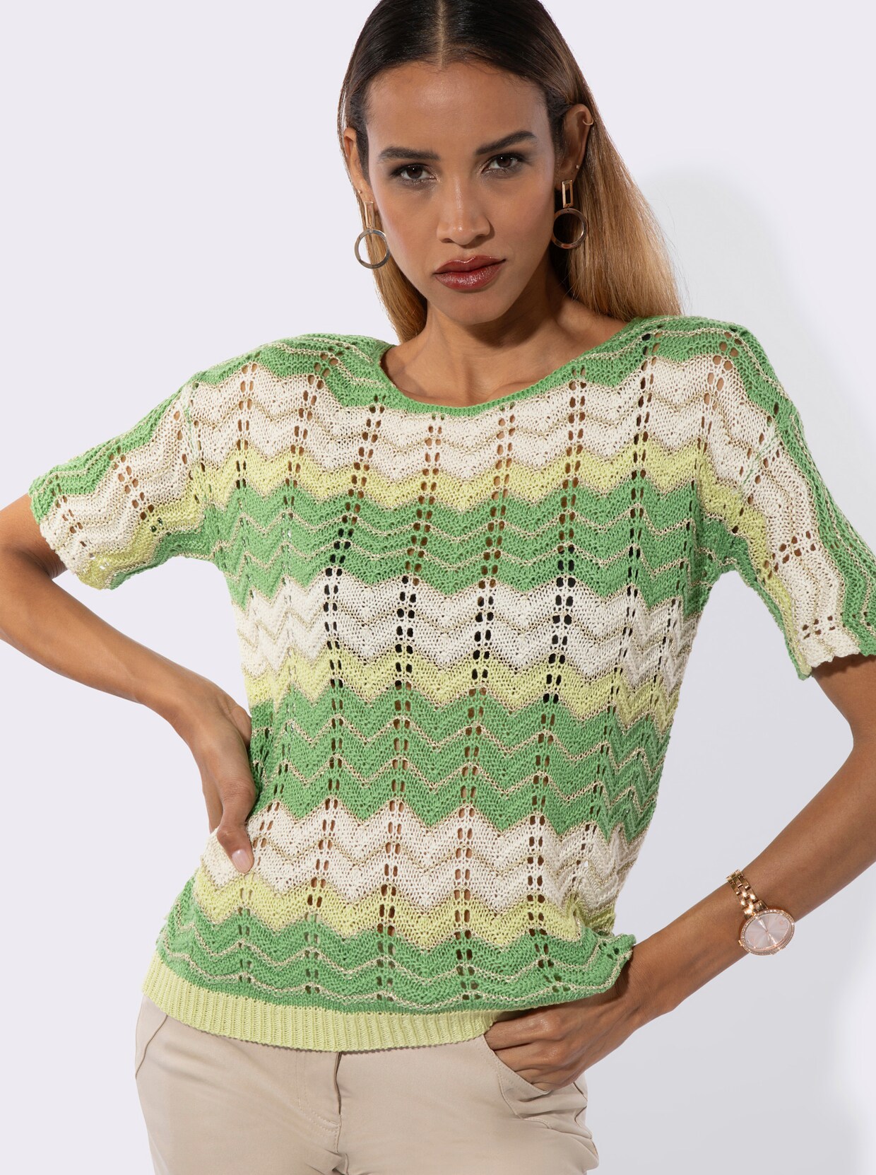 Ajourpullover - apfel-pistazie-gemustert