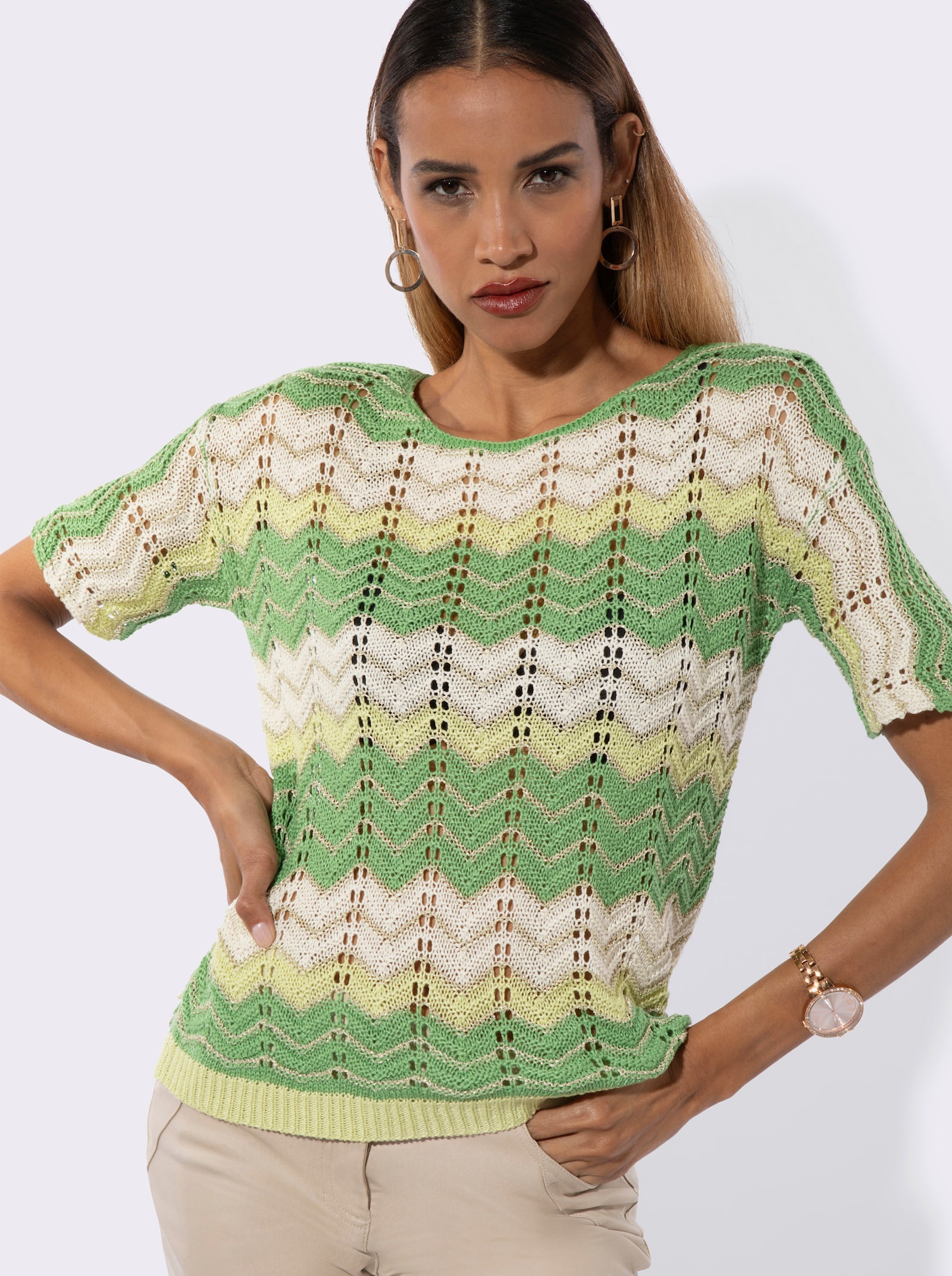 Ajourpullover im Farbverlauf - apfel-pistazie-gemustert