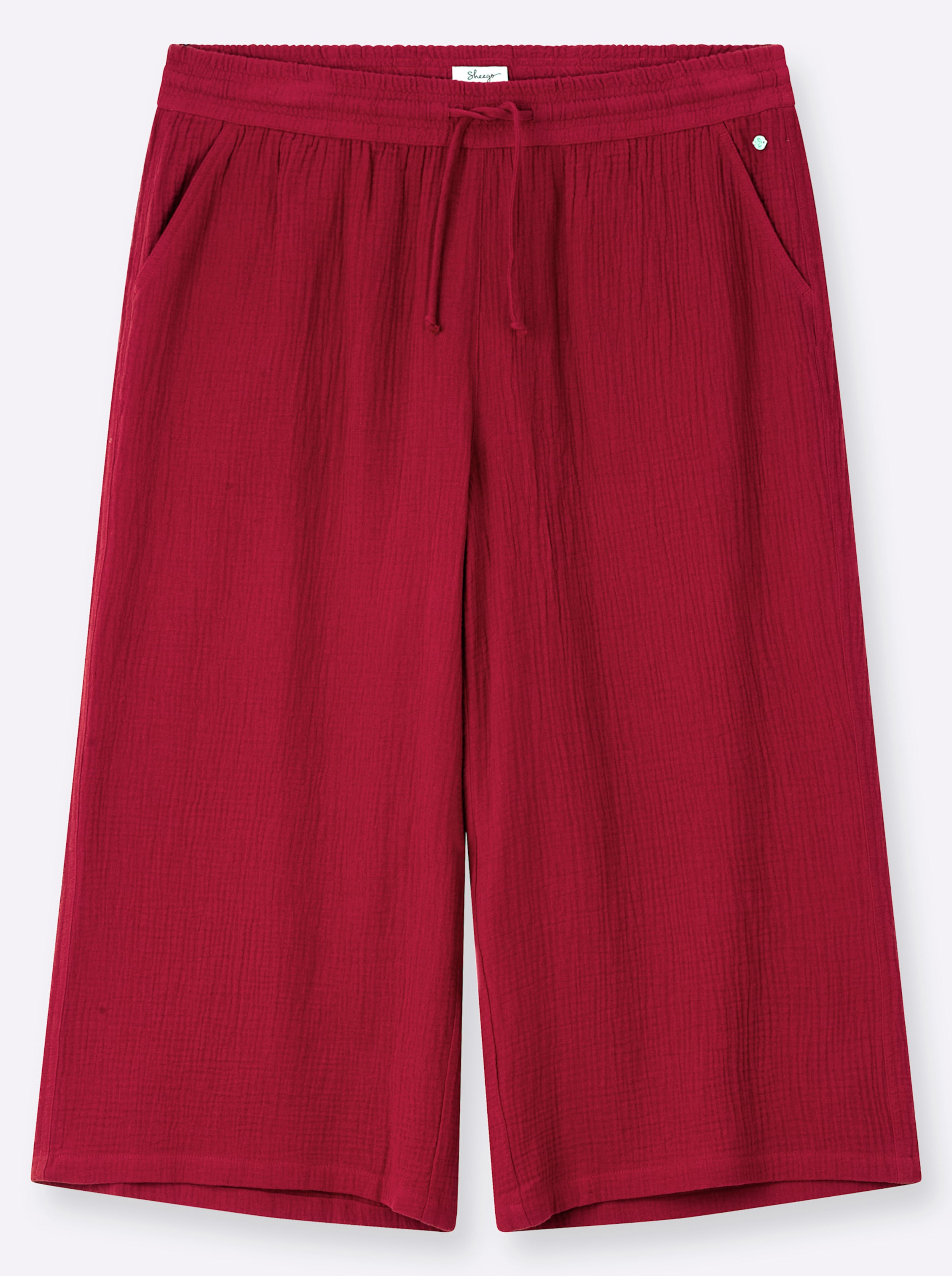 Sheego Damen Dunkelrot 3/4-Hose Gr. 48, Normalgrößen, Rot (Kirsche), 100% Baumwolle, Unifarben, Hosen - Bild 4