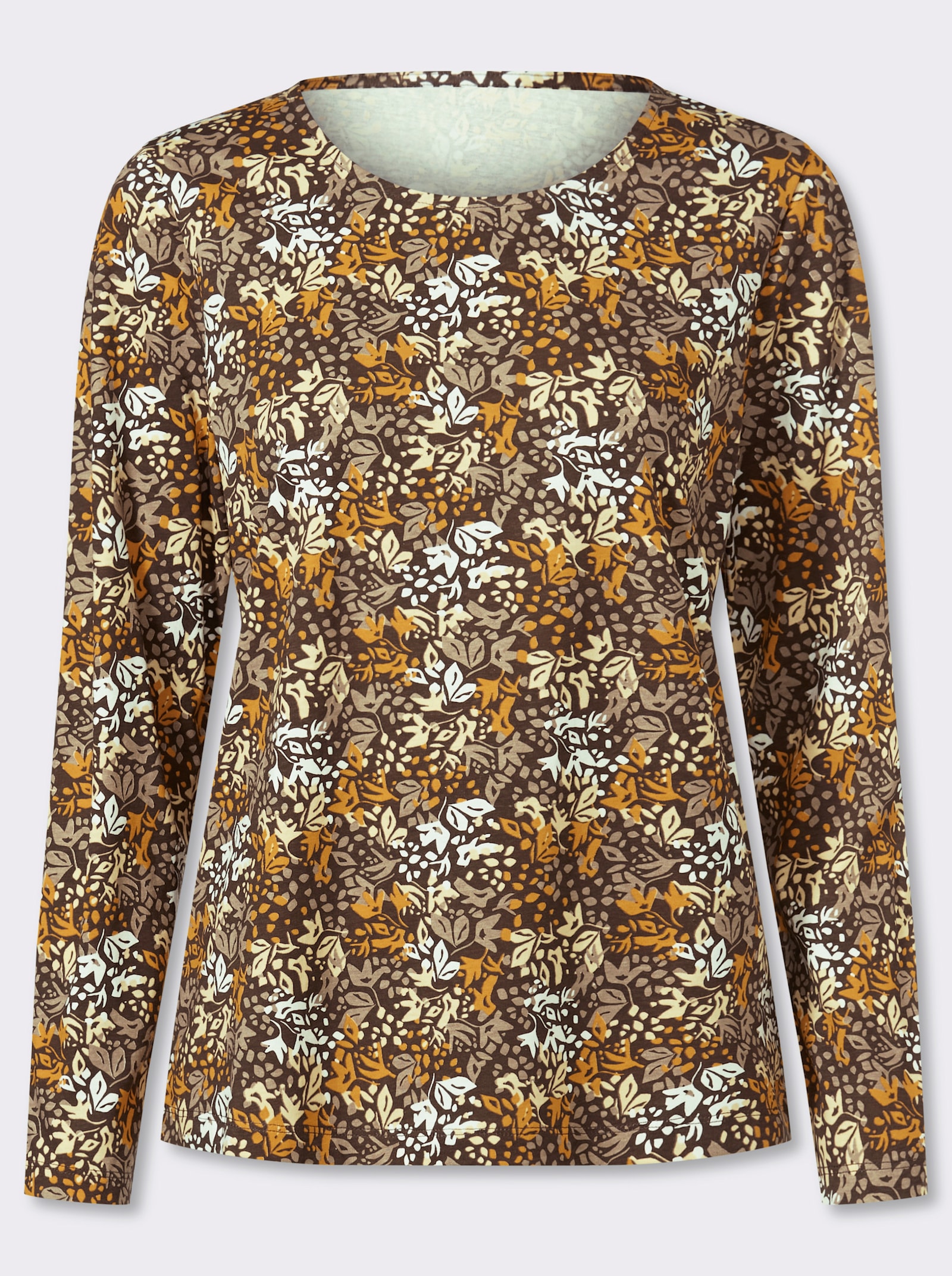Shirt met lange mouwen en bloemenpatroon - choco/oker bedrukt