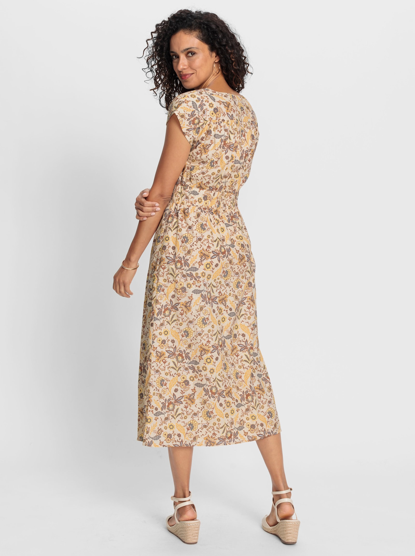 Baumwollkleid mit Blütenmuster - vanille-sand-bedruckt