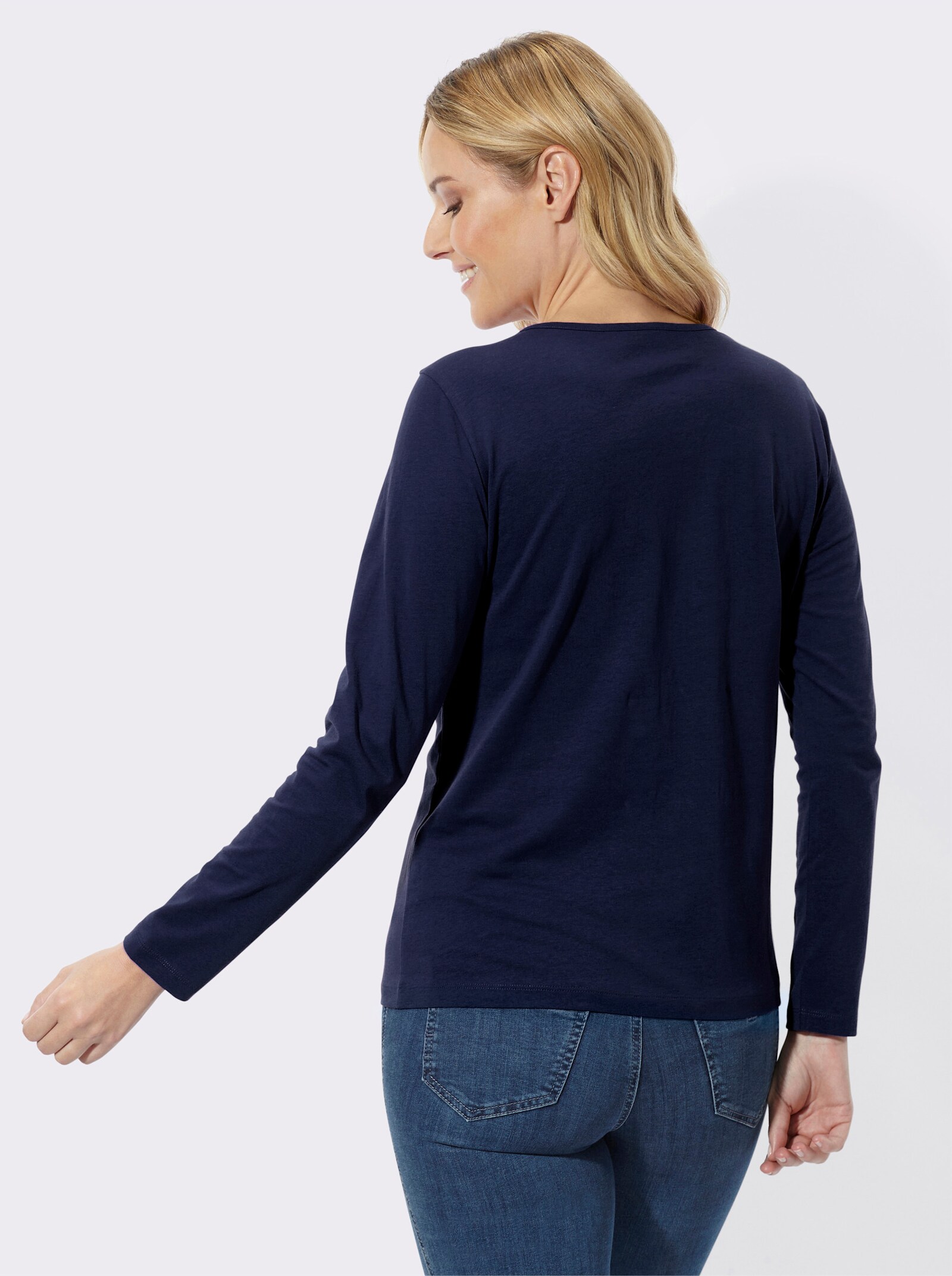 Langarmshirt mit Ornament-Druck - marine-ecru-bedruckt