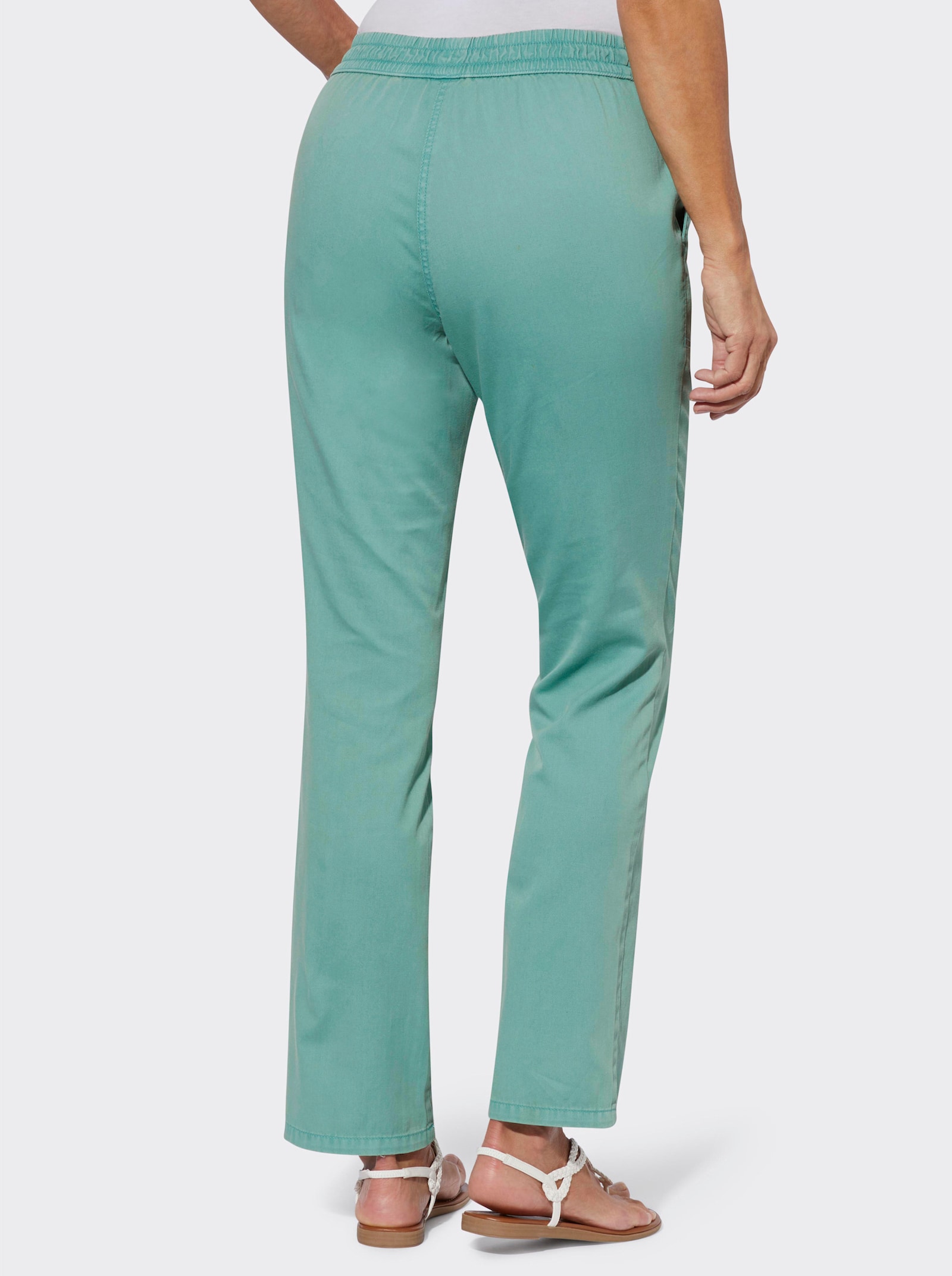 Comfortjeans met gesmokte band - salie