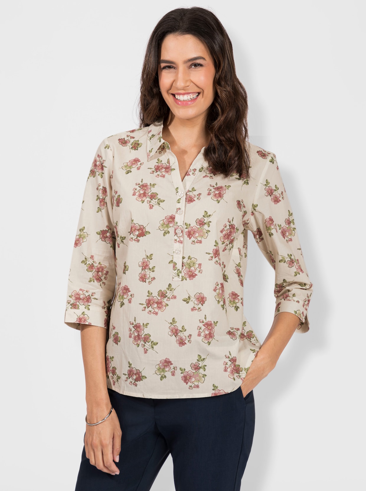 Druckbluse - champagner-bedruckt