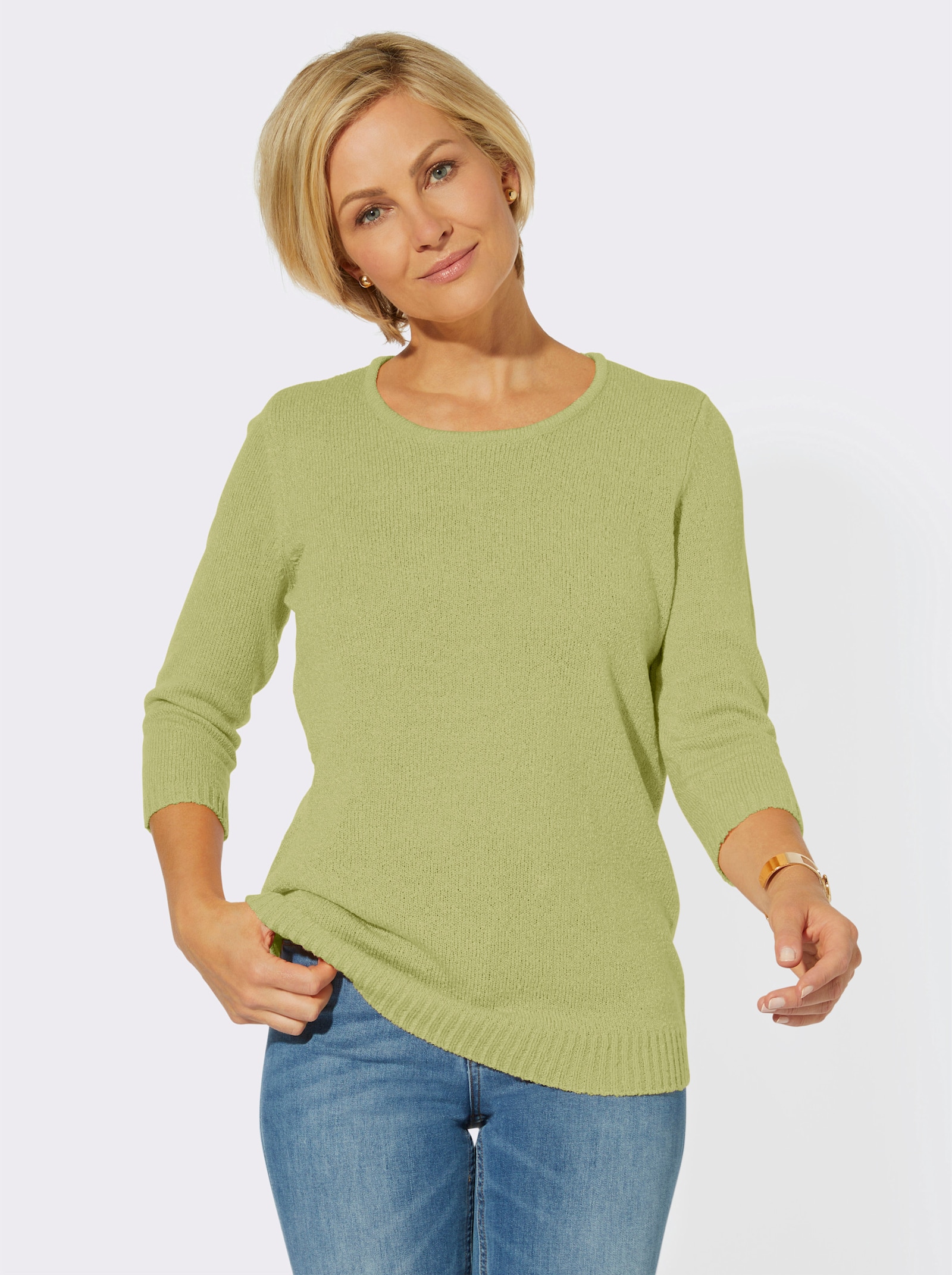 Bouclé-Pullover mit 3/4-Ärmeln - lindgrün