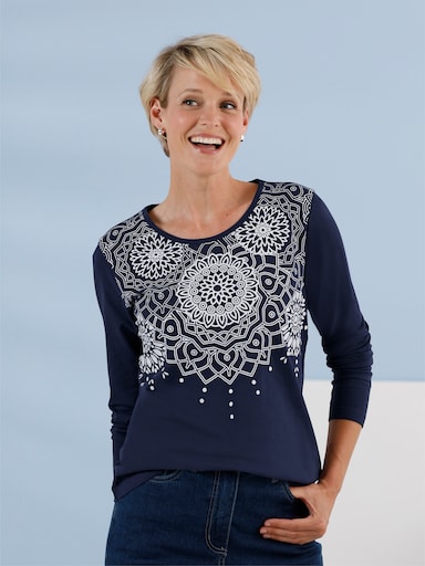 Langarmshirt mit Ornament-Druck - marine-ecru-bedruckt