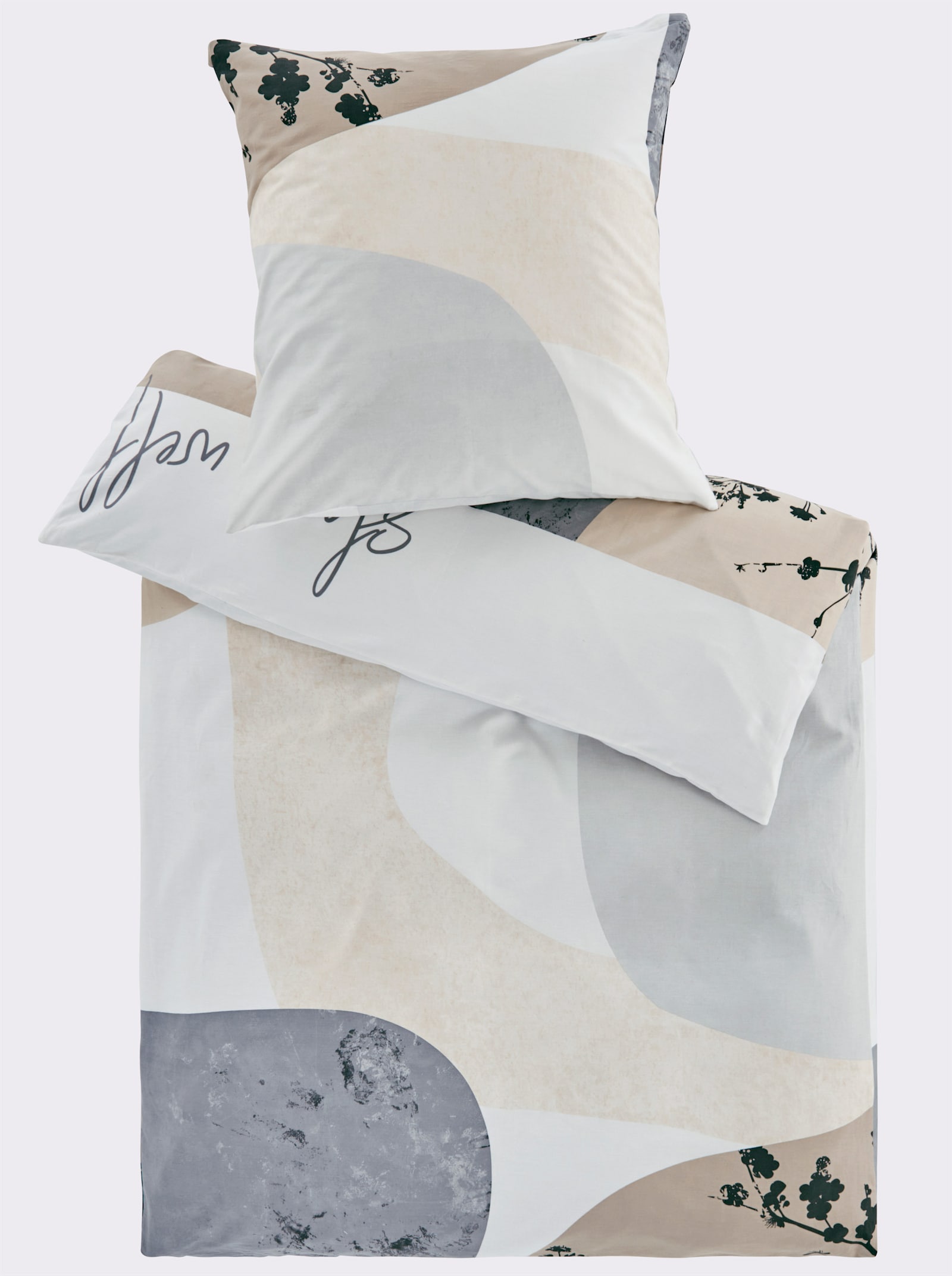 heine home Bettwäsche - weiß-grau-bedruckt