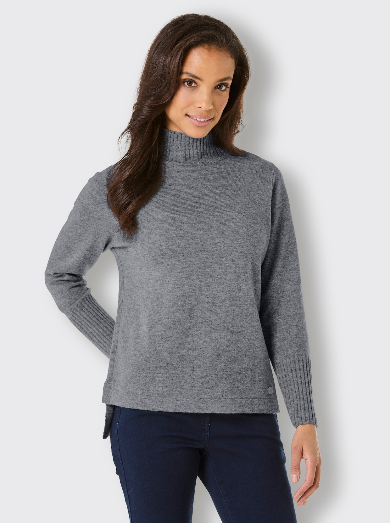 CREATION L PREMIUM pull à col roulé - bleu fumée-gris pierre chiné