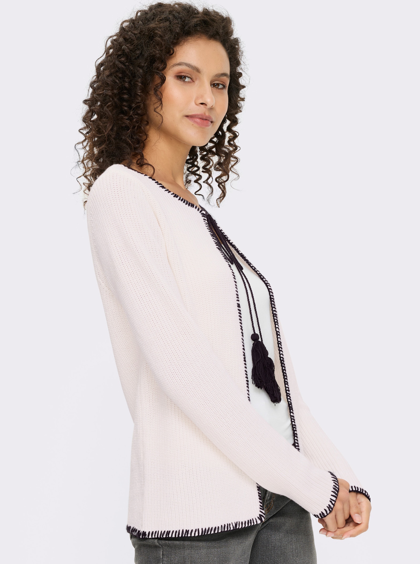 heine Strickjacke mit Kontrast-Stitching - weiß-schwarz