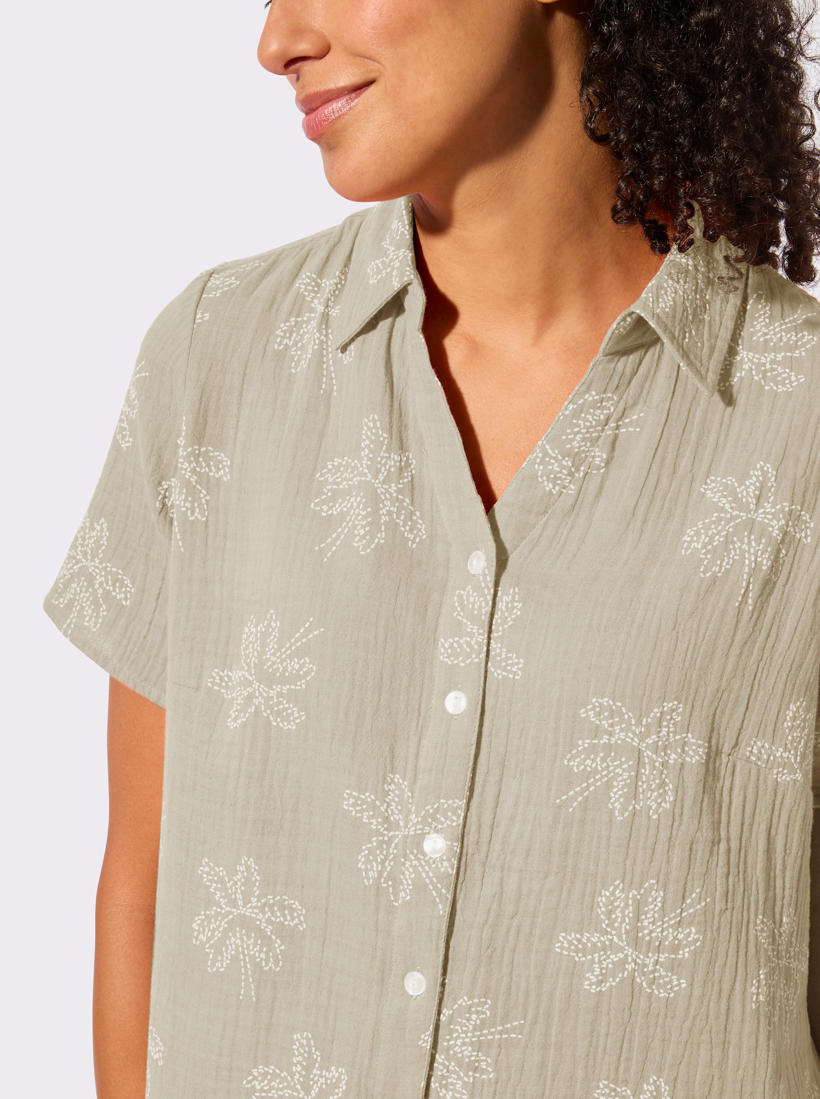 Baumwollbluse mit Palmen-Print - sand-ecru
